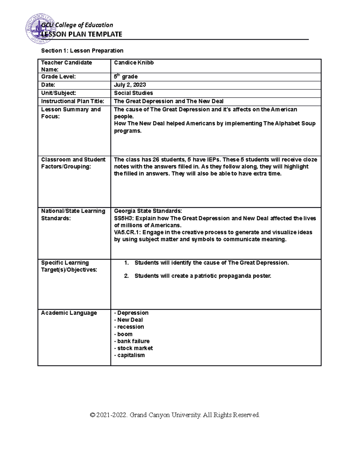 ELM-351 Topic 4 Lesson Plan - LESSON PLAN TEMPLATE Section 1: Lesson ...