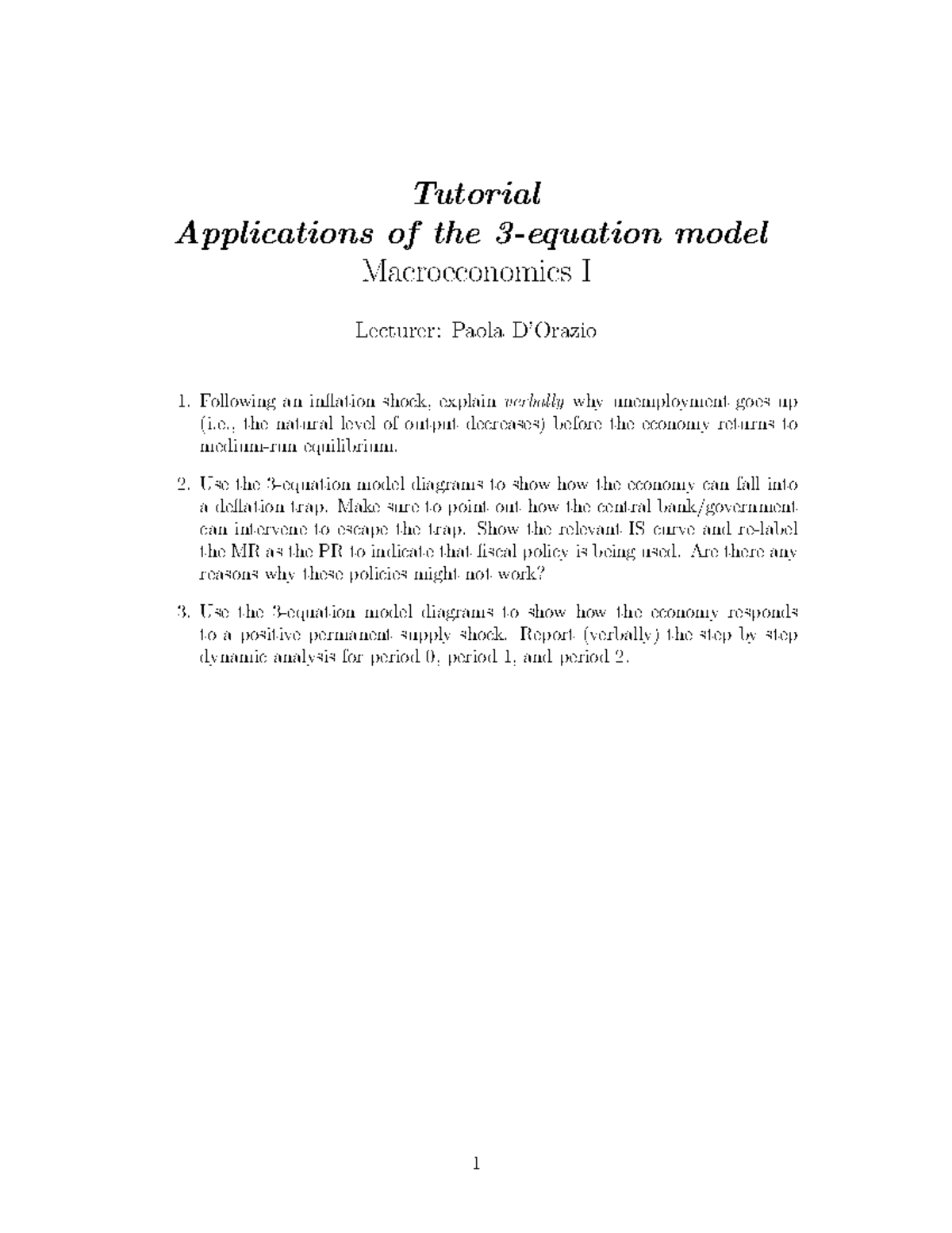 2 tutorial questions - applications of the 3 equation model - Tutorial ...