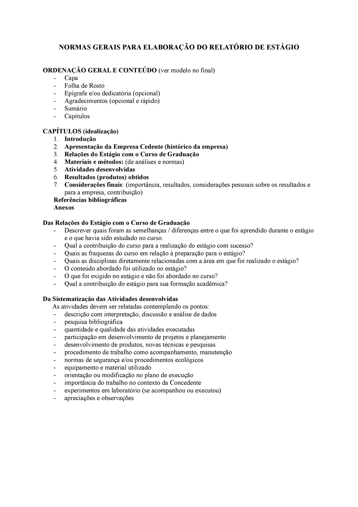 Modelo De Relatório De Estágio Engenharia Civil Normas Gerais Para ElaboraÇÃo Do RelatÓrio