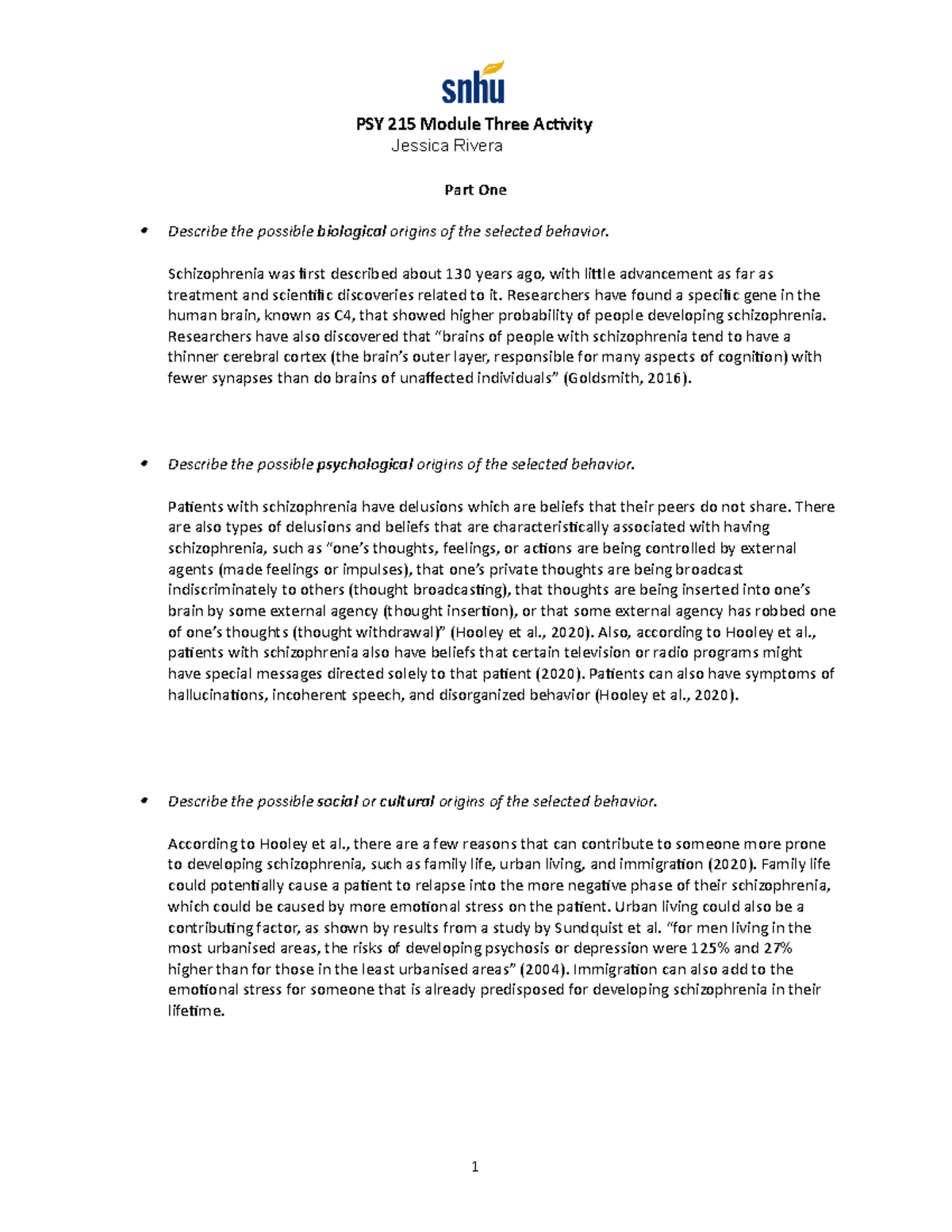 Module Three Journal - PSY 215 Module Three Activity Jessica Rivera ...