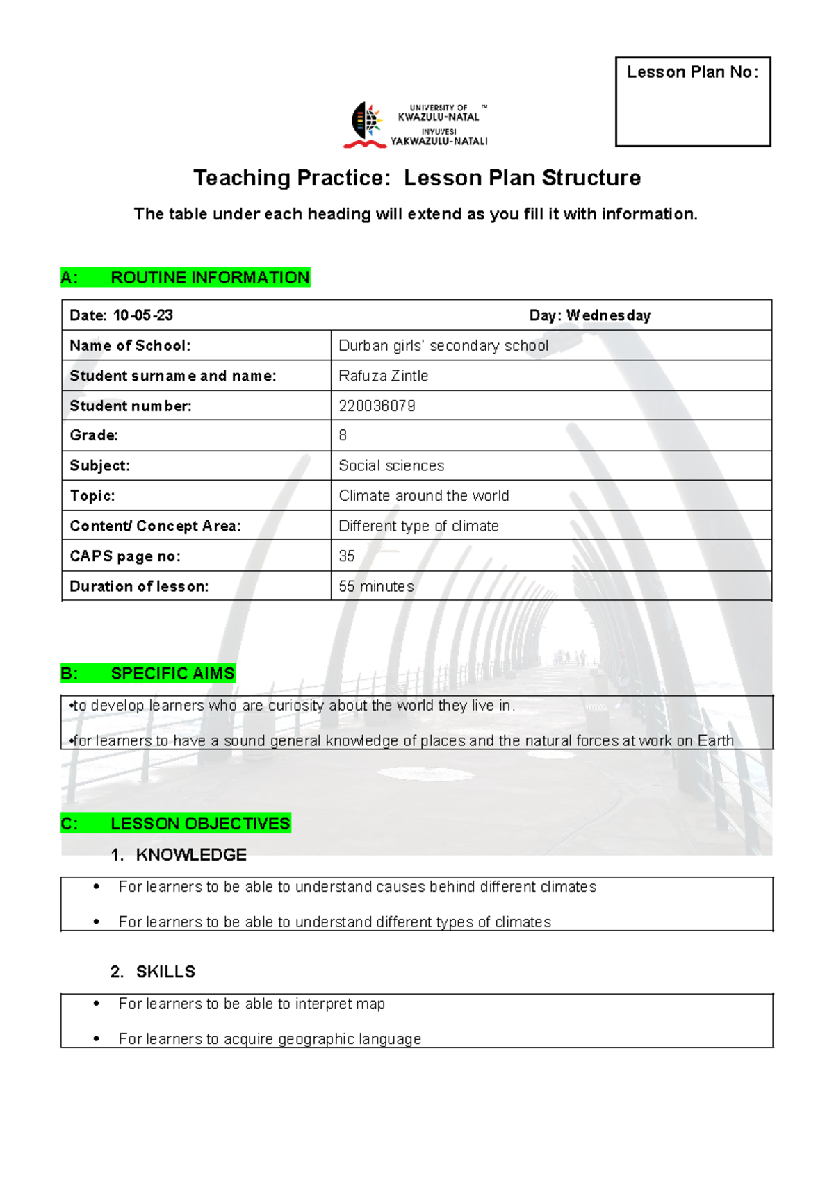 Lesson PLAN Social Science - Teaching Practice: Lesson Plan Structure ...