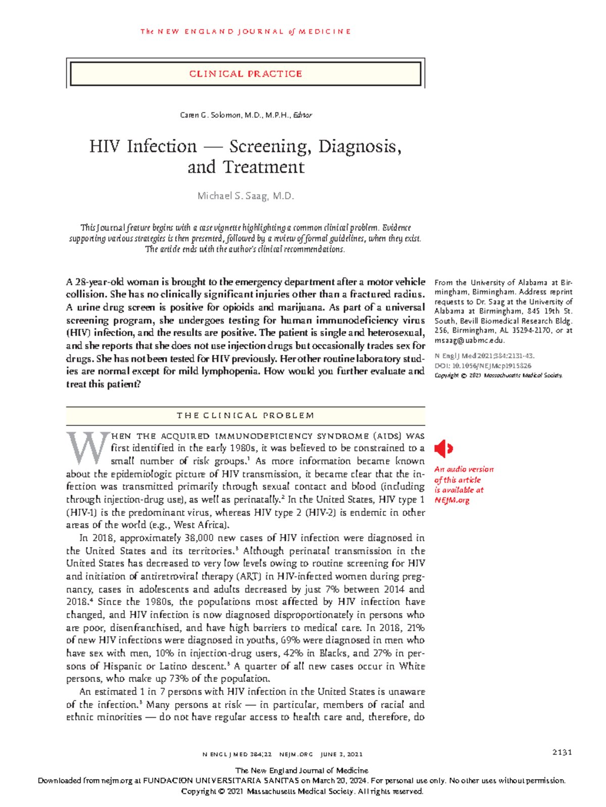 HIV Infection screening, Diagnosis - T h e n e w e ng l a n d j o u r ...