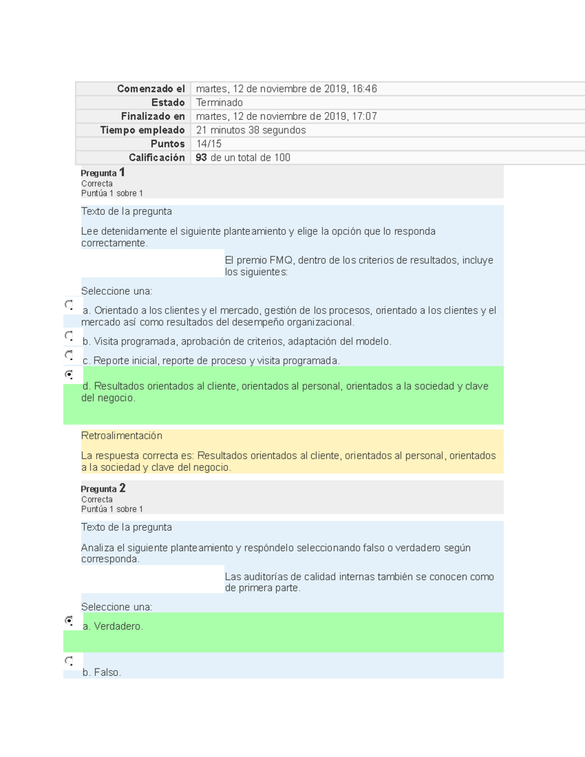 Examen #2 Gestion De La Calidad - Comenzado El Martes, 12 De Noviembre ...