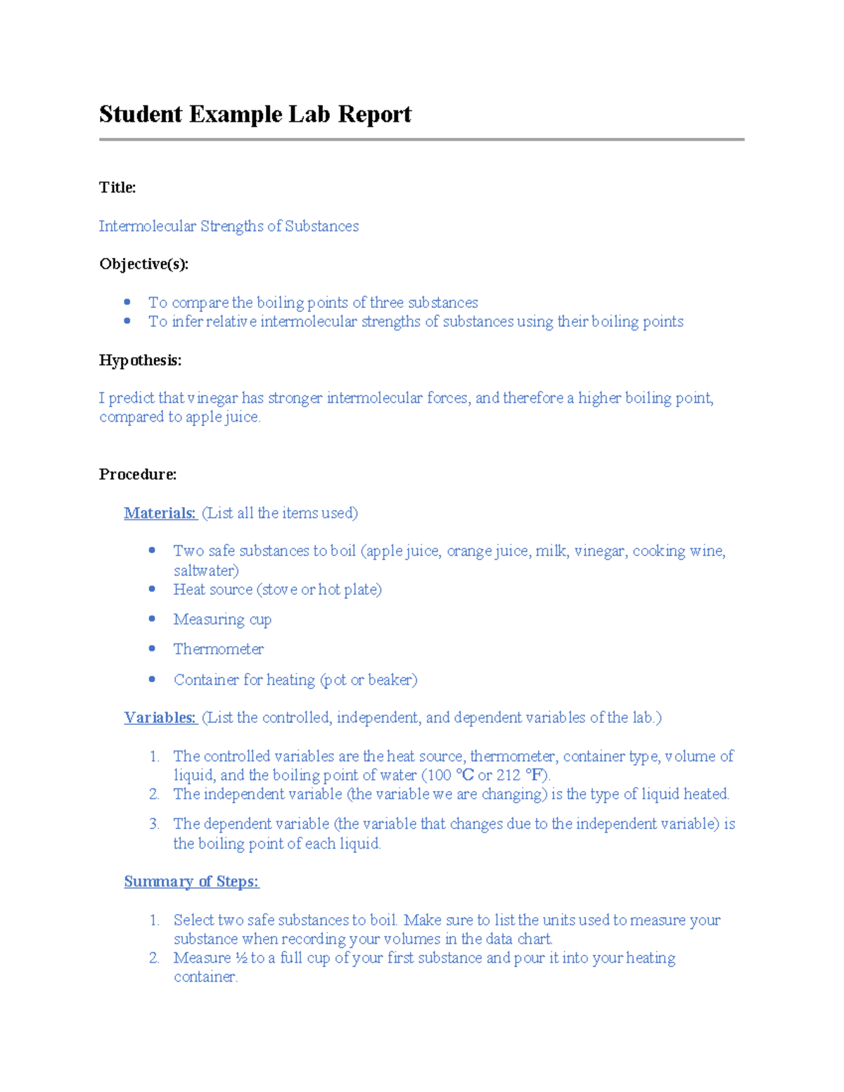 Student example lab report - Student Example Lab Report Title ...
