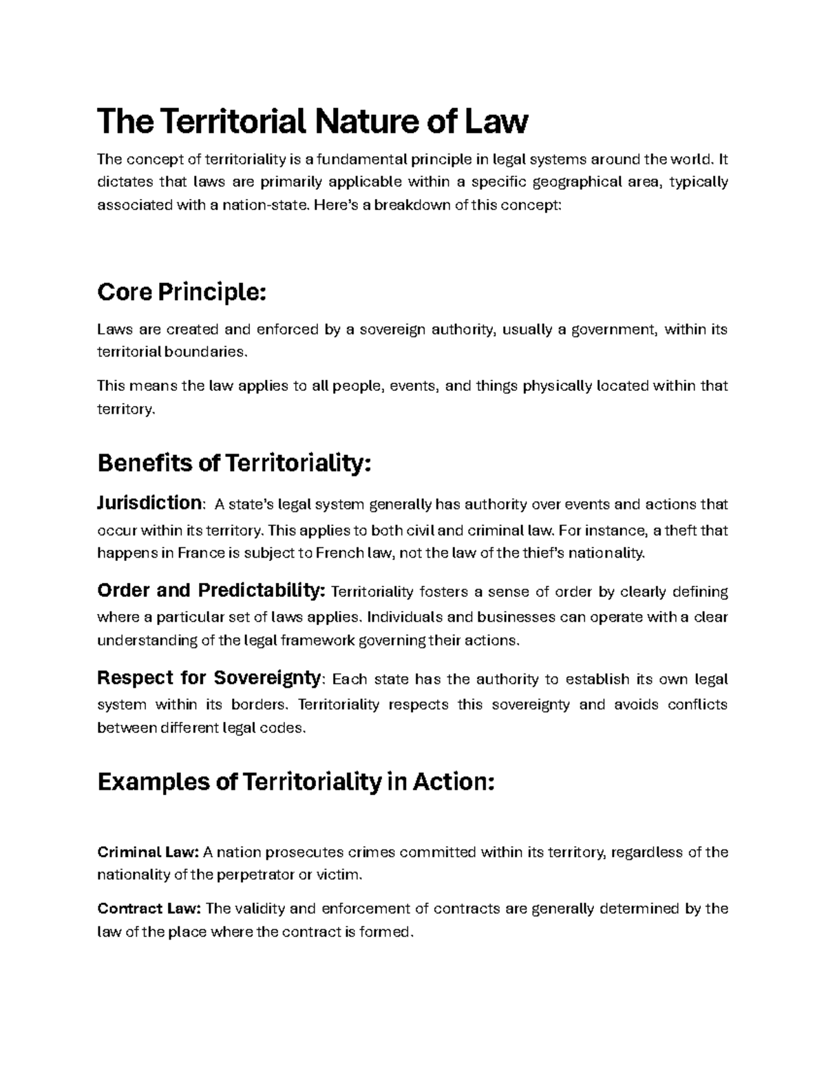 Territorial Nature of Law - It dictates that laws are primarily ...