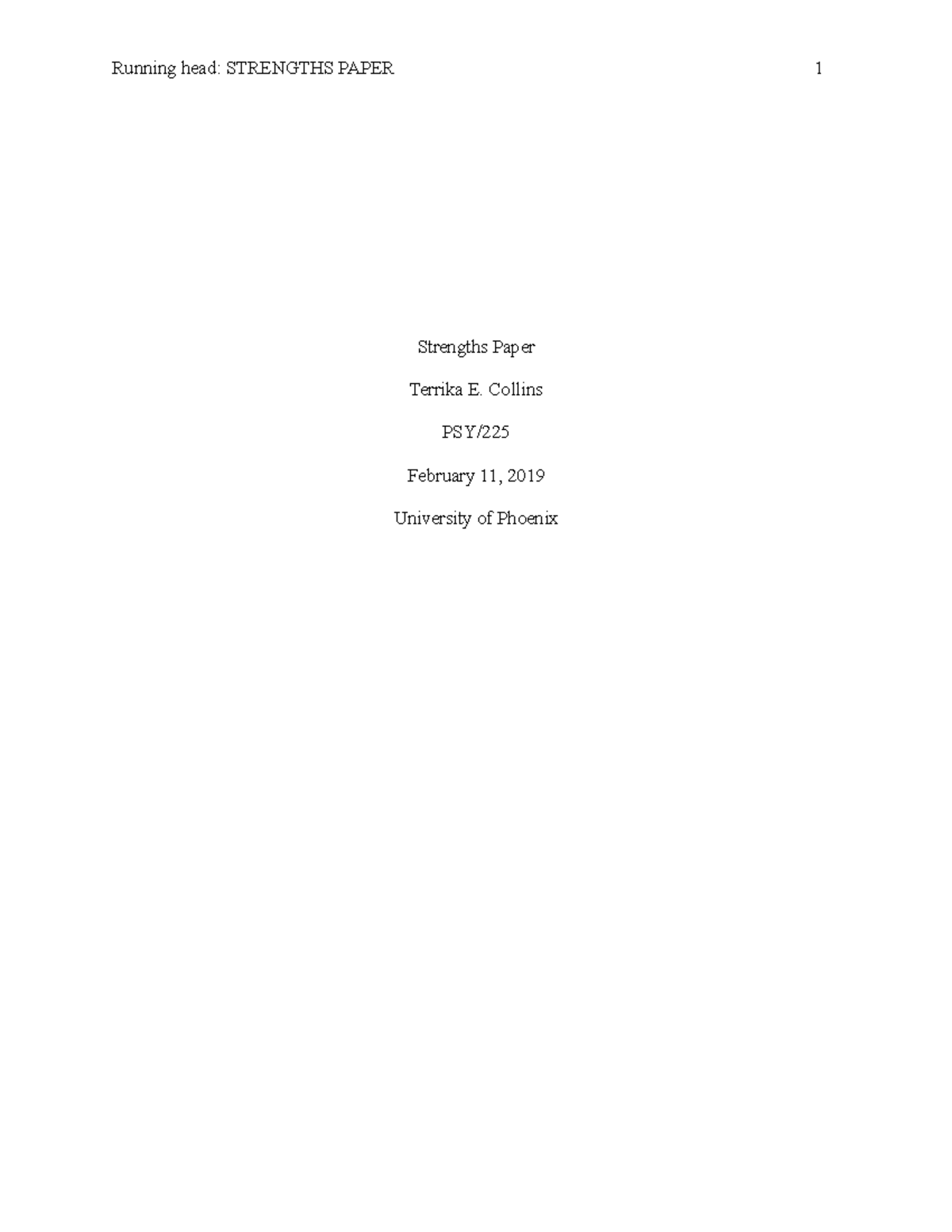 Strengths Paper - coursework - Running head: STRENGTHS PAPER 1 ...