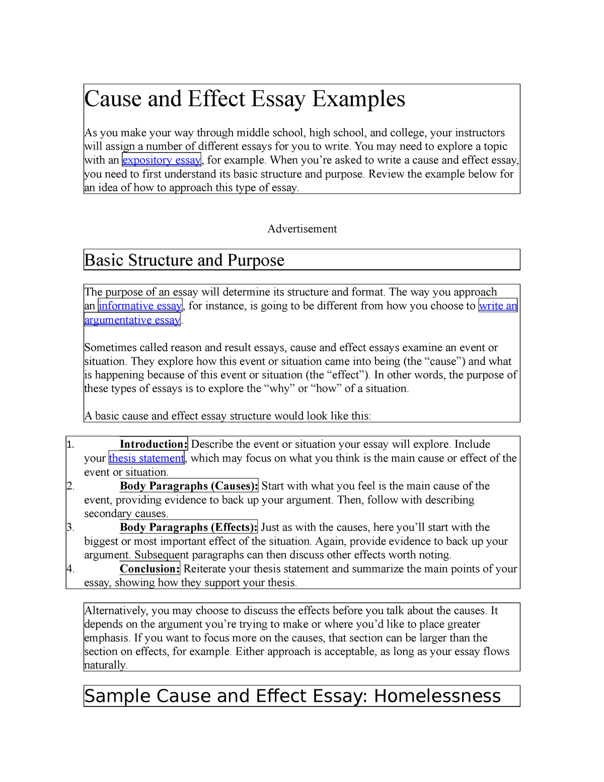 cause effect essay examples pdf