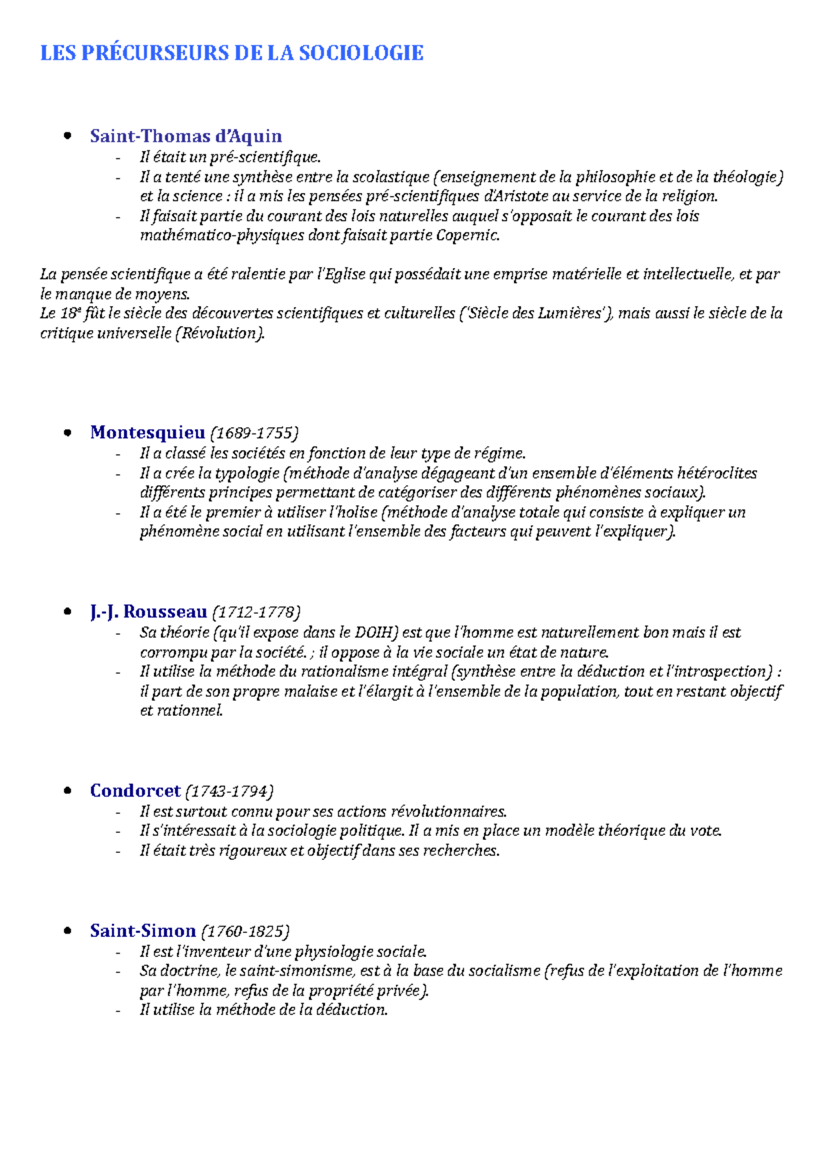 Les Précurseurs De La Sociologie - LES PRÉCURSEURS DE LA SOCIOLOGIE ...