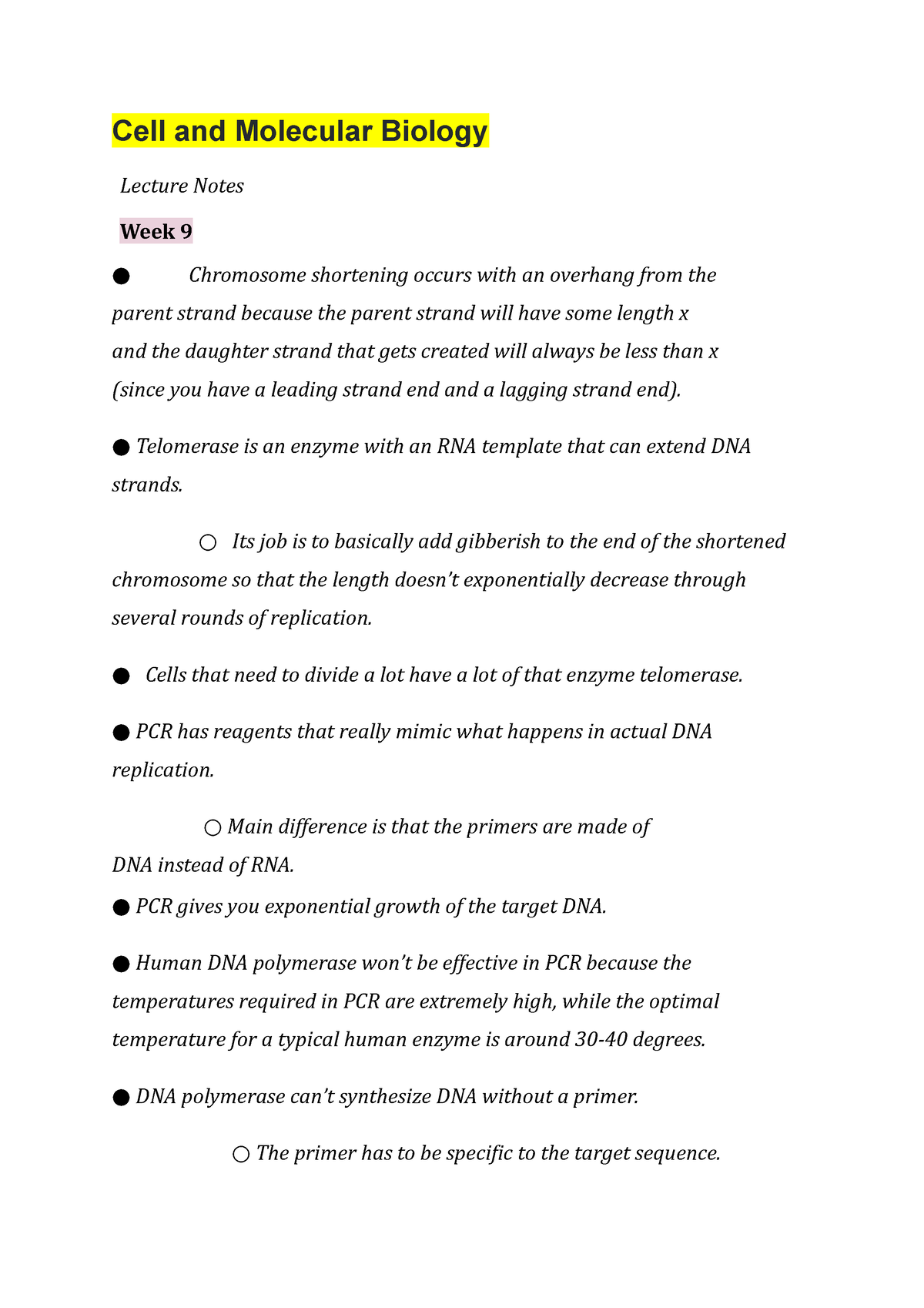 Cell and Molecular Biology Notes 3 - Cell and Molecular Biology Lecture ...