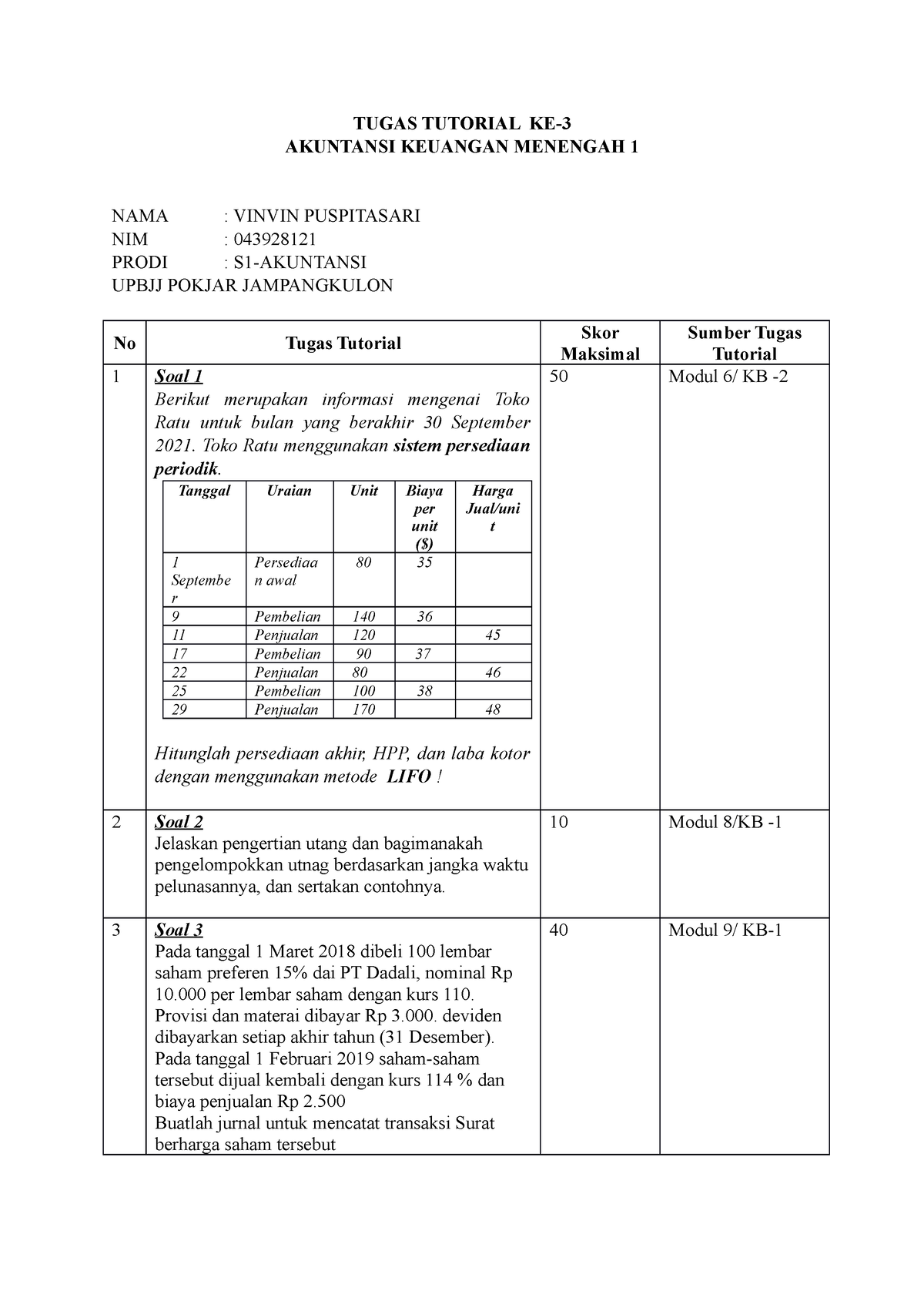 Tugas 3 Tutorial EKMA4210 Akuntansi Keuangan Menengah 1 Vinvin ...