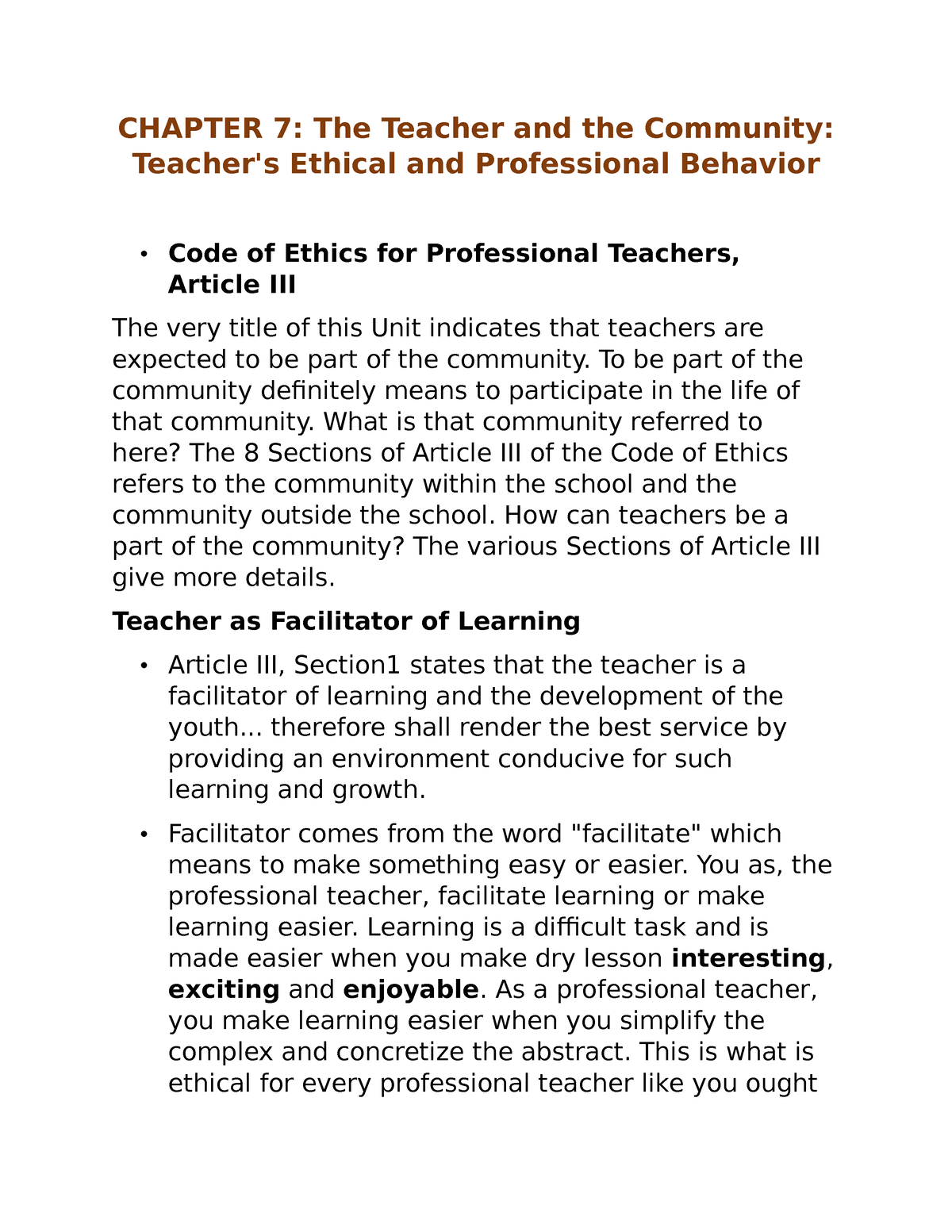 teachers ethical and professional behavior essay