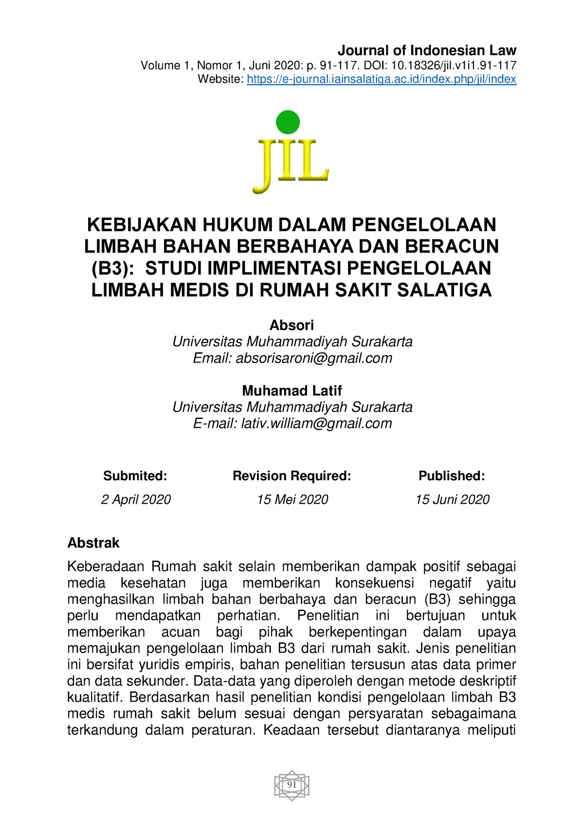 4381 12111 1 PB - Klhdfjabc - Journal Of Indonesian Law Volume 1, Nomor ...