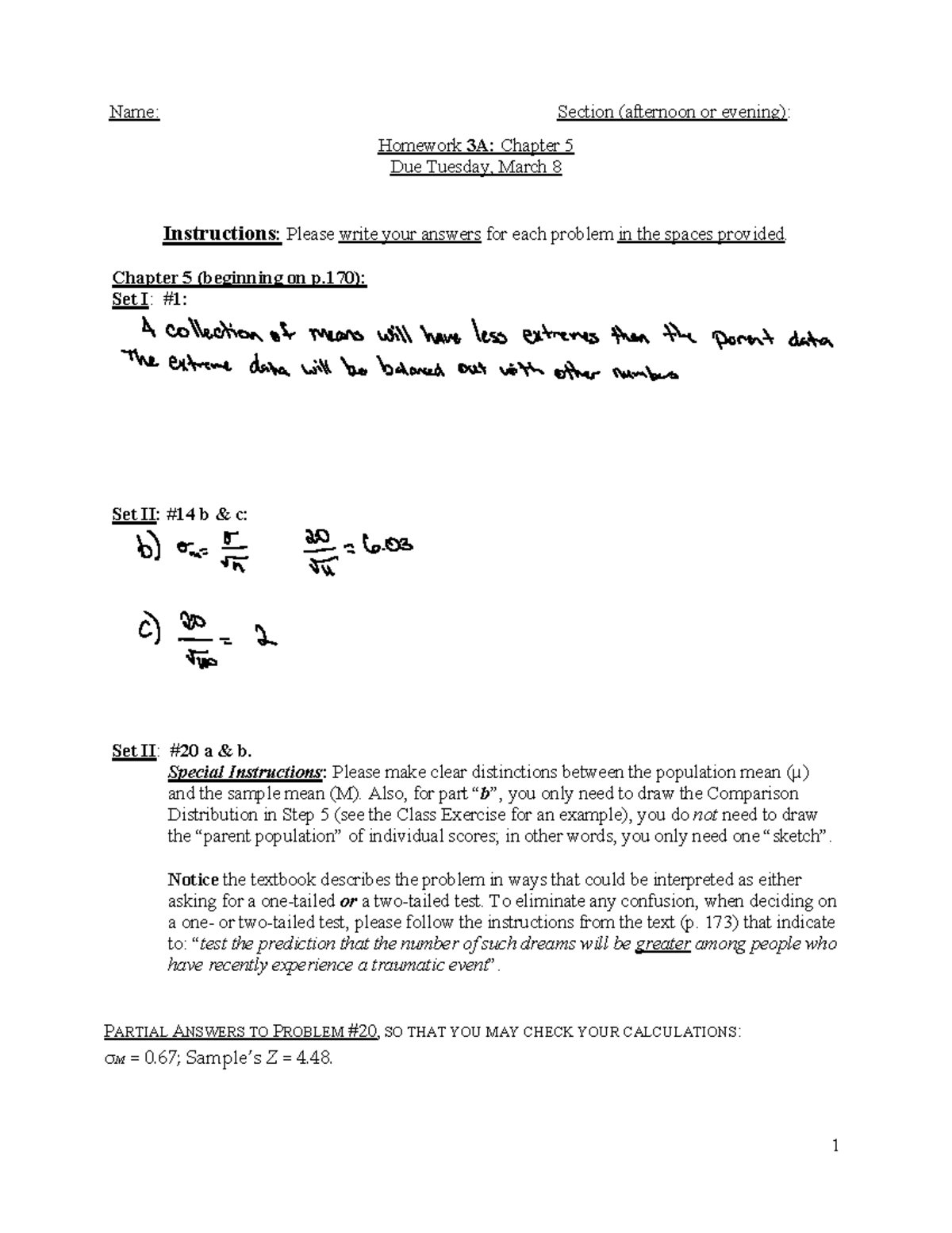 Homework 3 A - Chapter 5 (beginning On P): Set I: Set II: B C: Set II ...