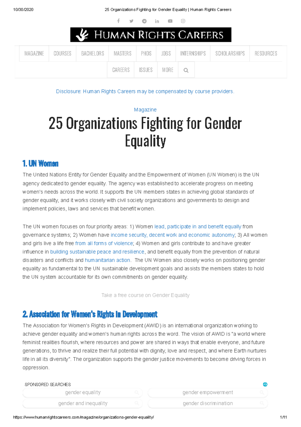 25 Organizations Fighting for Gender Equality Human Rights Careers ...