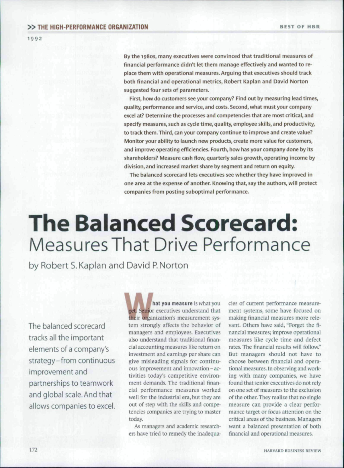 The Balanced Scorecard - » THE HIGH-PERFORMANCE ORGANIZATION 1992 BEST ...