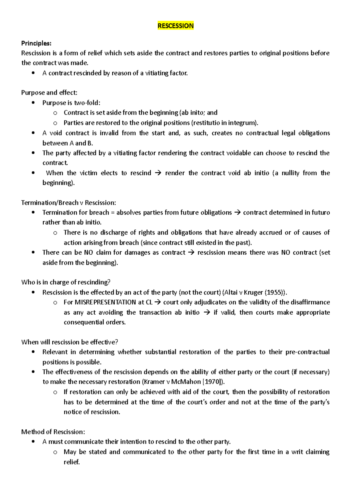 Vitiating Factors - Contracts PPL Summaries - LAWS1150 - UNSW Sydney ...