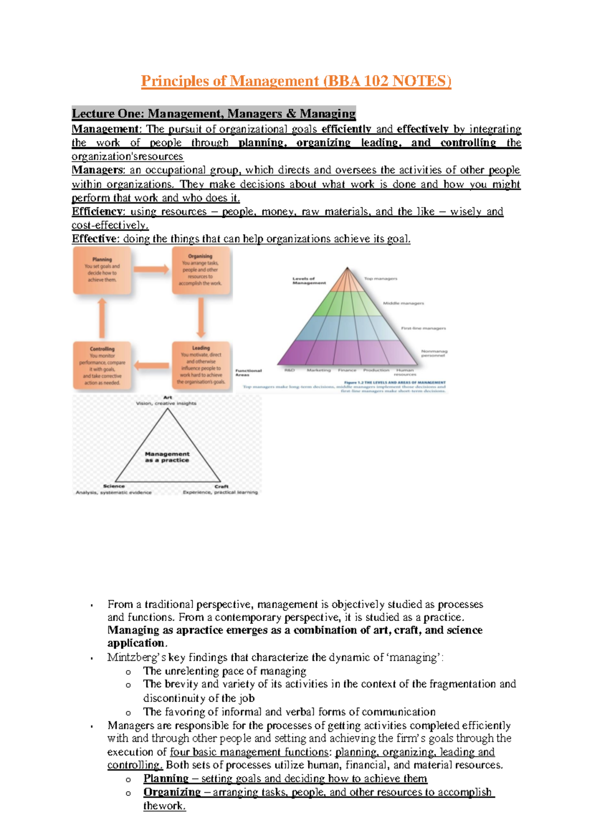 Principles Of Management (BBA 102 Notes) - They Make Decisions About ...