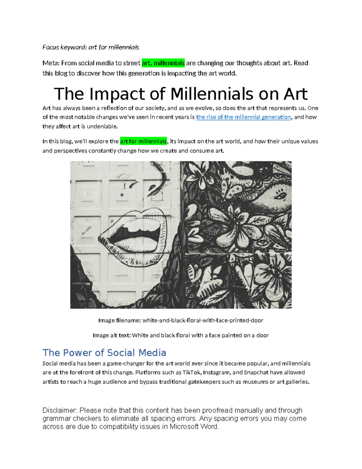FYG B1 The Impact of Millennials on Art - Focus keyword: art for ...