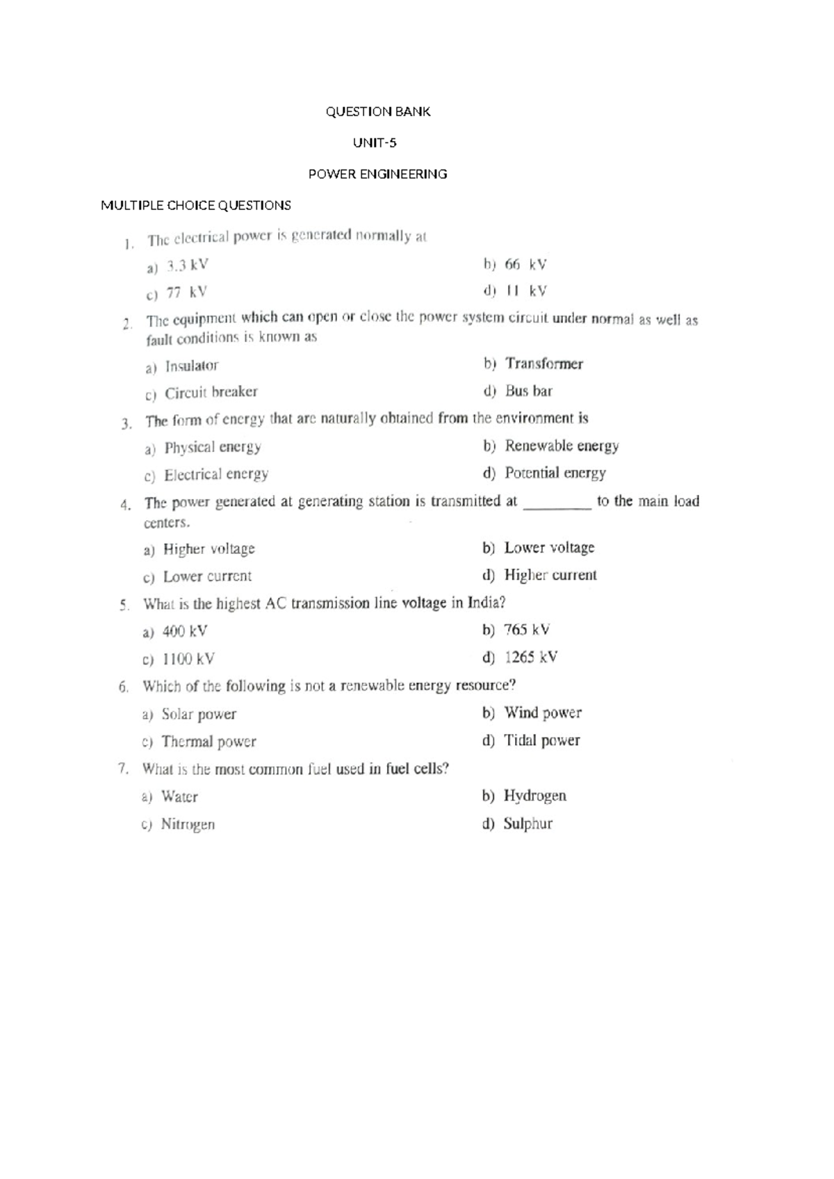 EEE- Question BANK- UNIT-5 - Electrical And Electronics Measurement ...