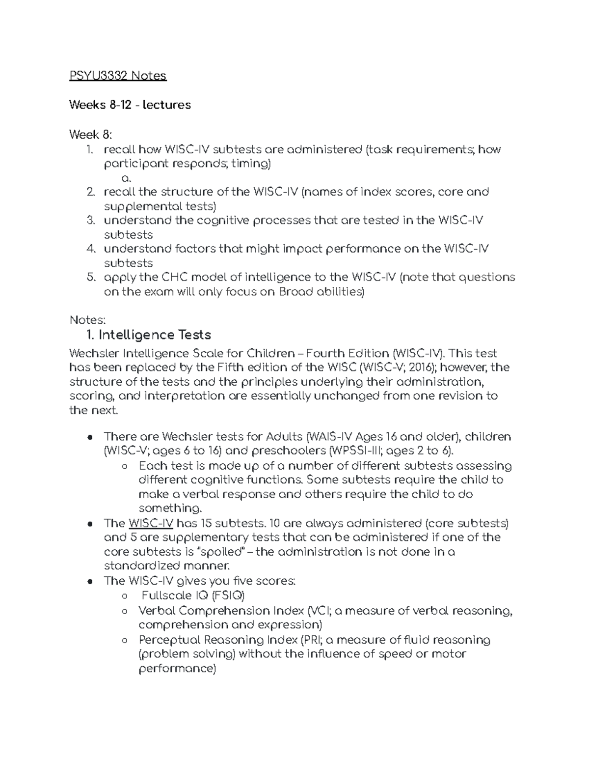 PSYU3332 Exam Study - PSYU3332 Notes Weeks 8-12 - lectures Week 8: 1 ...