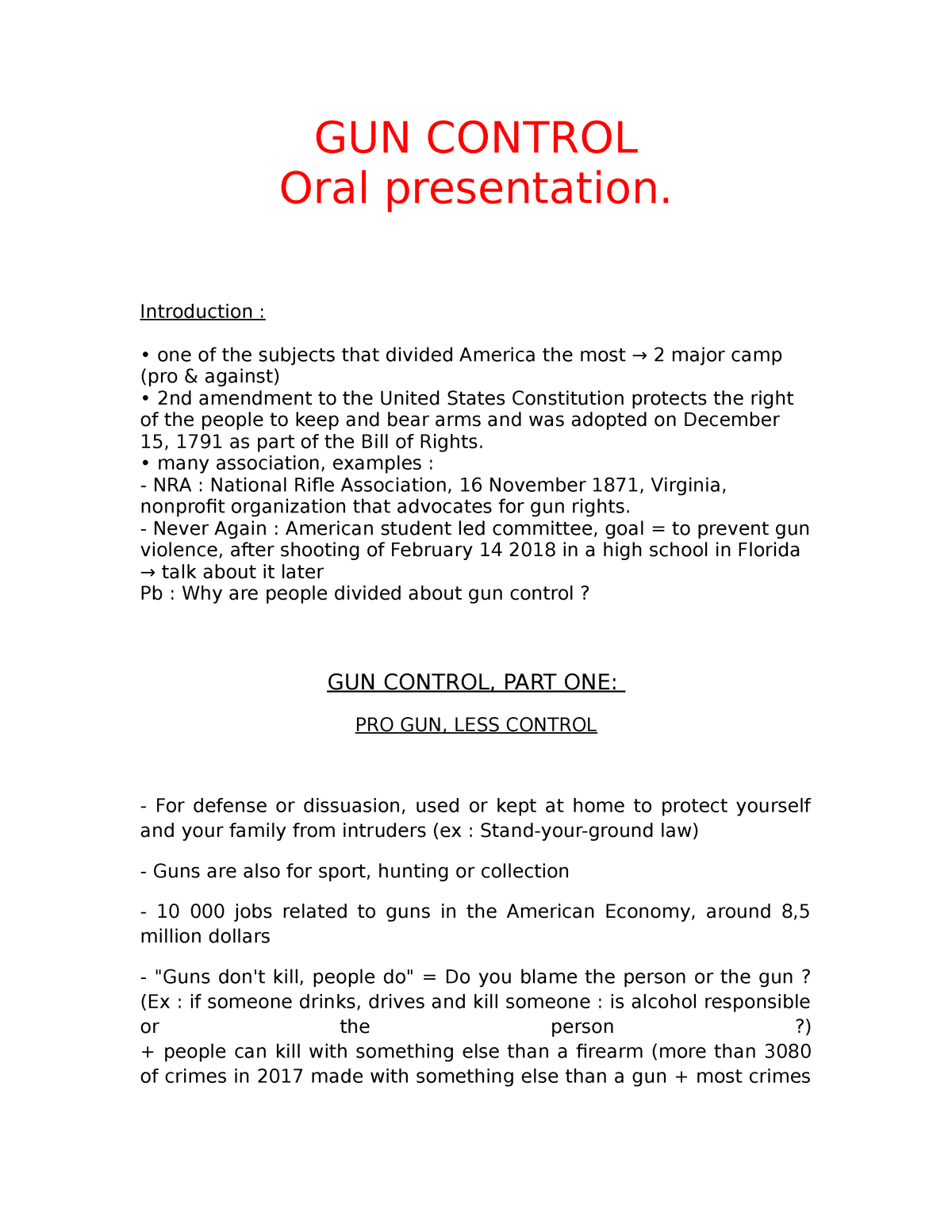 oral presentation on gun laws