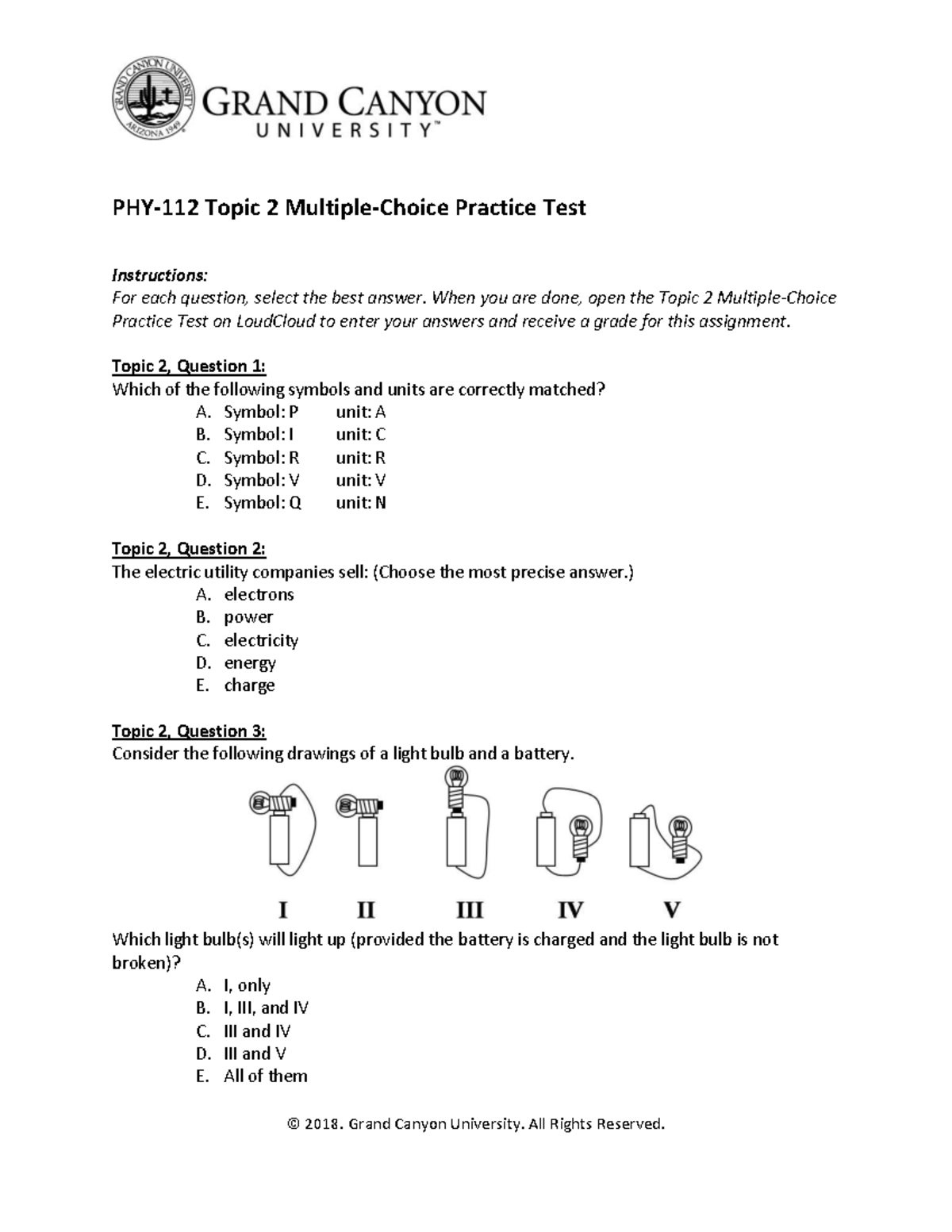 PHY 112 RS T2 Multi Choice Practice Test - PHY- 112 Topic 2 Multiple ...