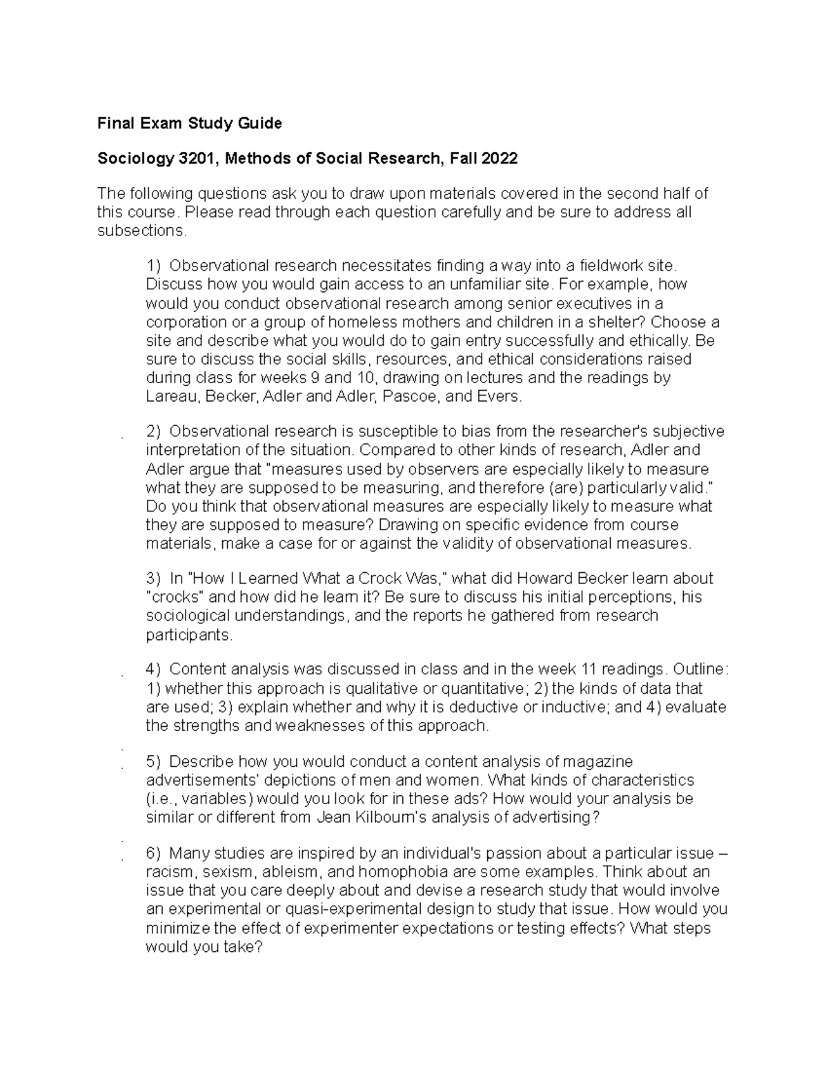 Final Exam Study Guide questions - Final Exam Study Guide Sociology ...