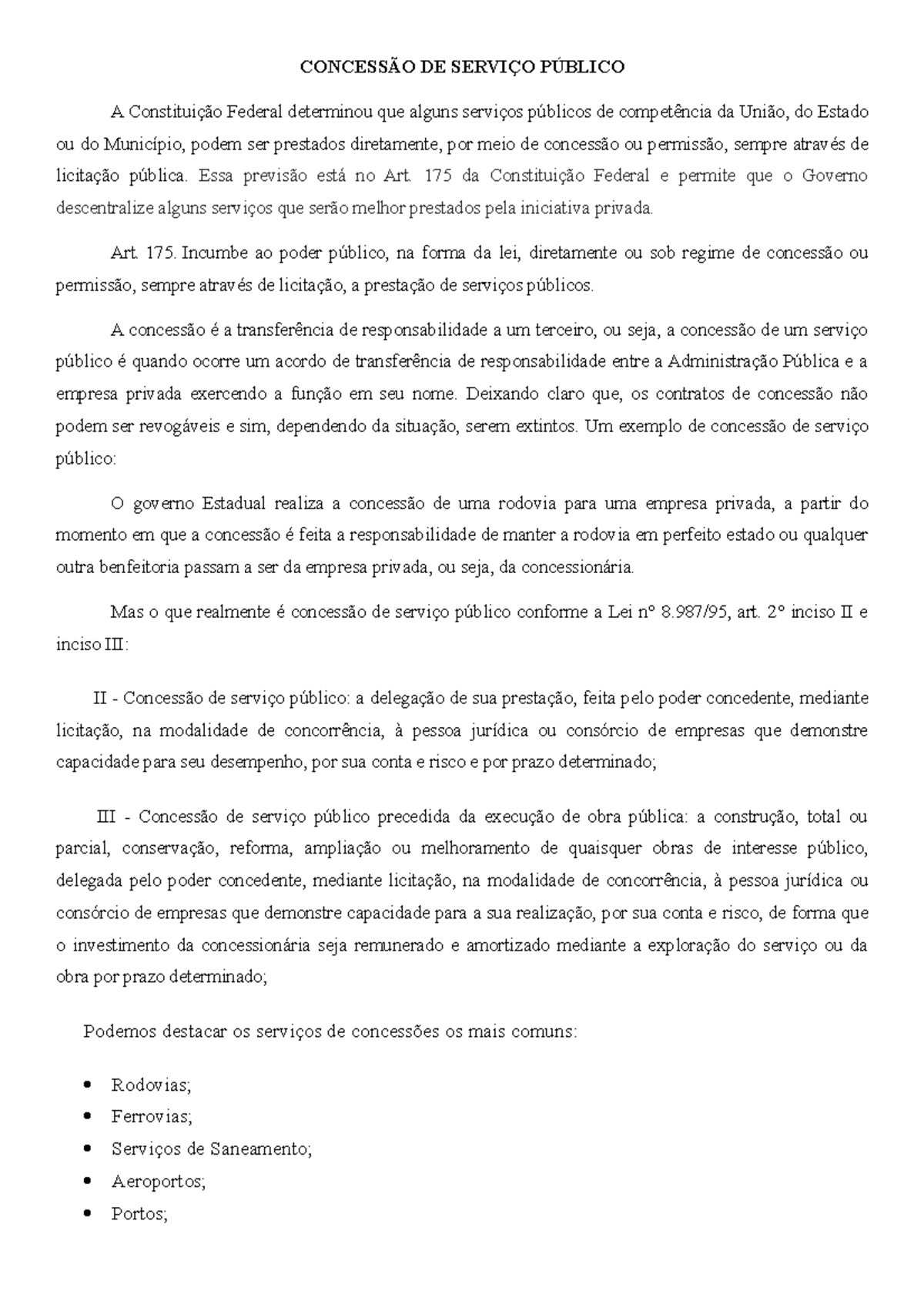 Concessão DE Serviço Público - CONCESSÃO DE SERVIÇO PÚBLICO A ...