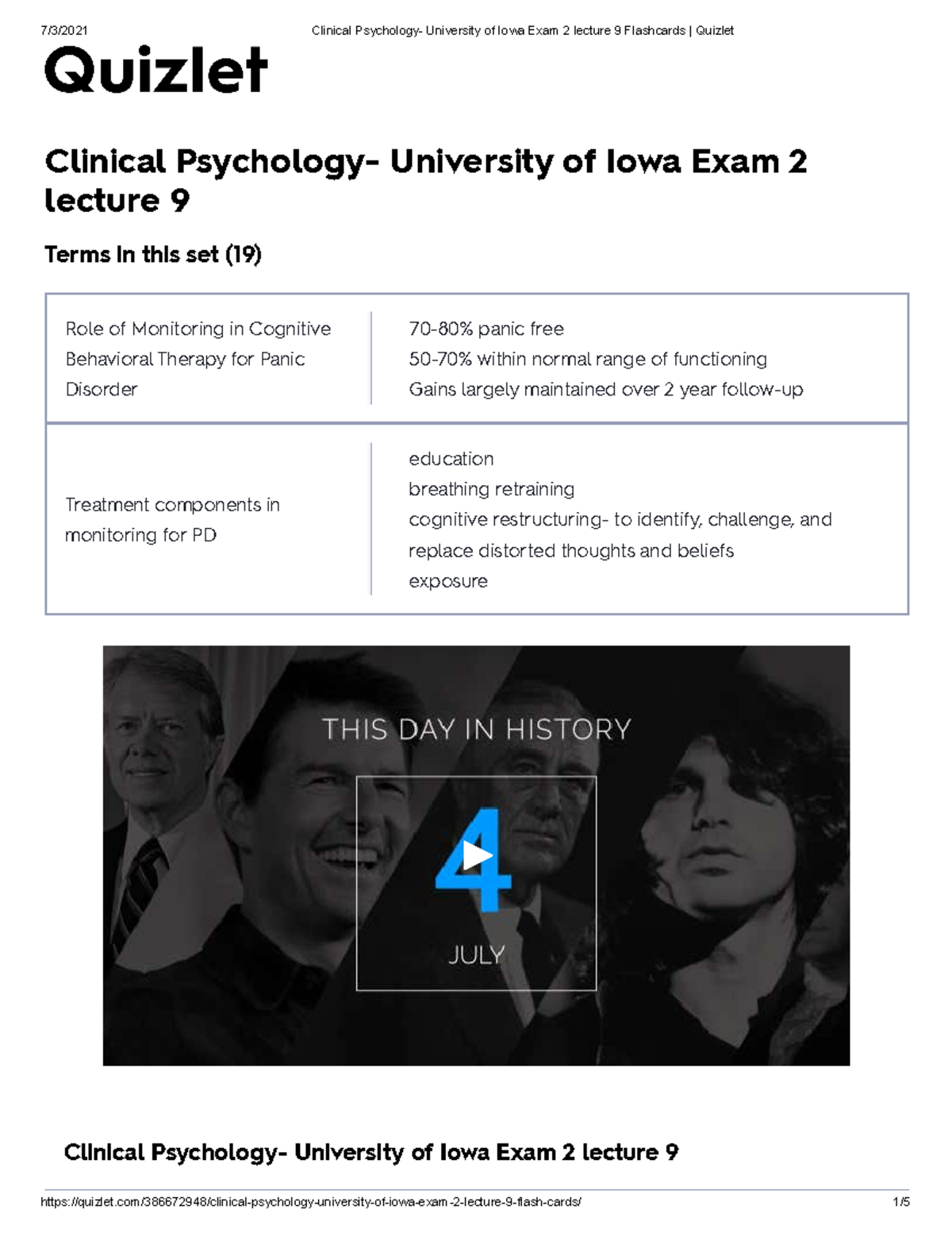 Clinical Psychology- University of Iowa Exam 2 lecture 9 Flashcards Quizlet  - Clinical Psychology- - StuDocu