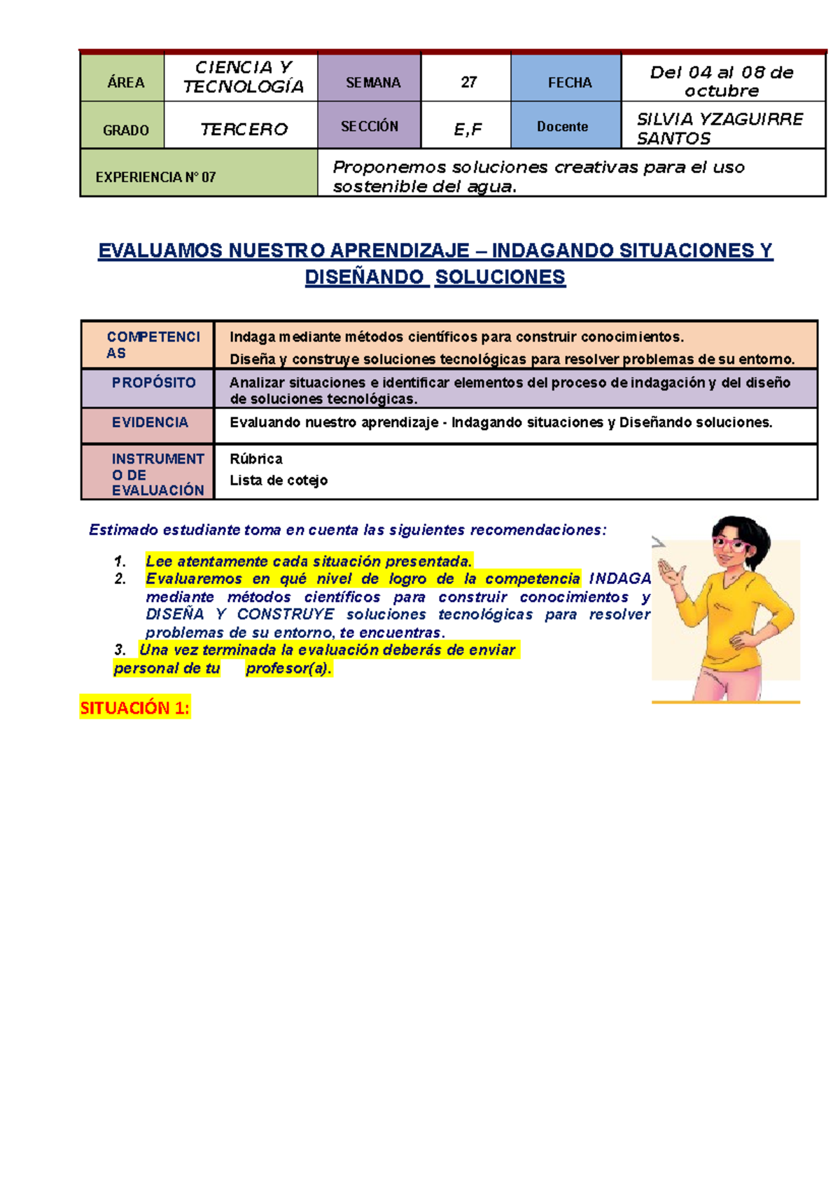 Semana Tercer A O Eva Rea Ciencia Y Tecnolog A Semana Fecha Del Al De Octubre