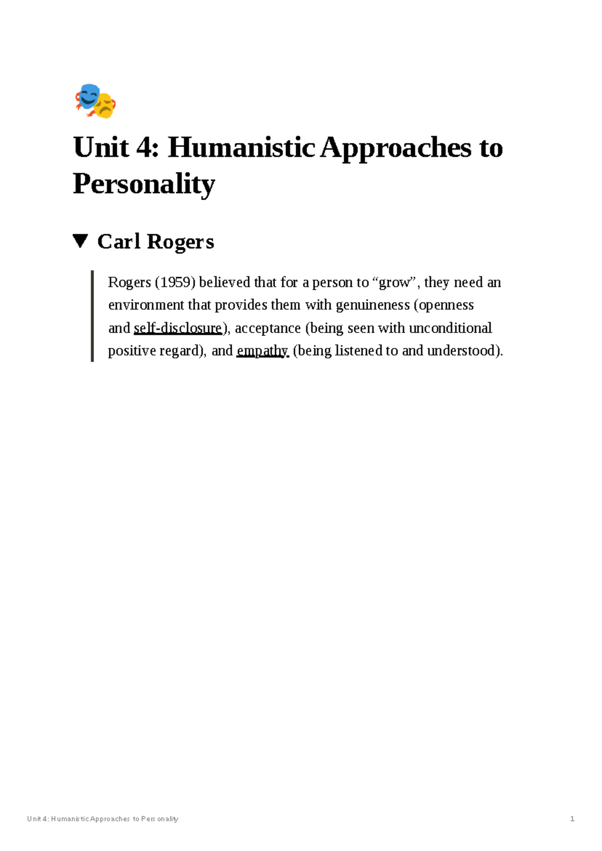 Unit 4 Humanistic Approaches to Personality 🎭 Unit 4 Humanistic