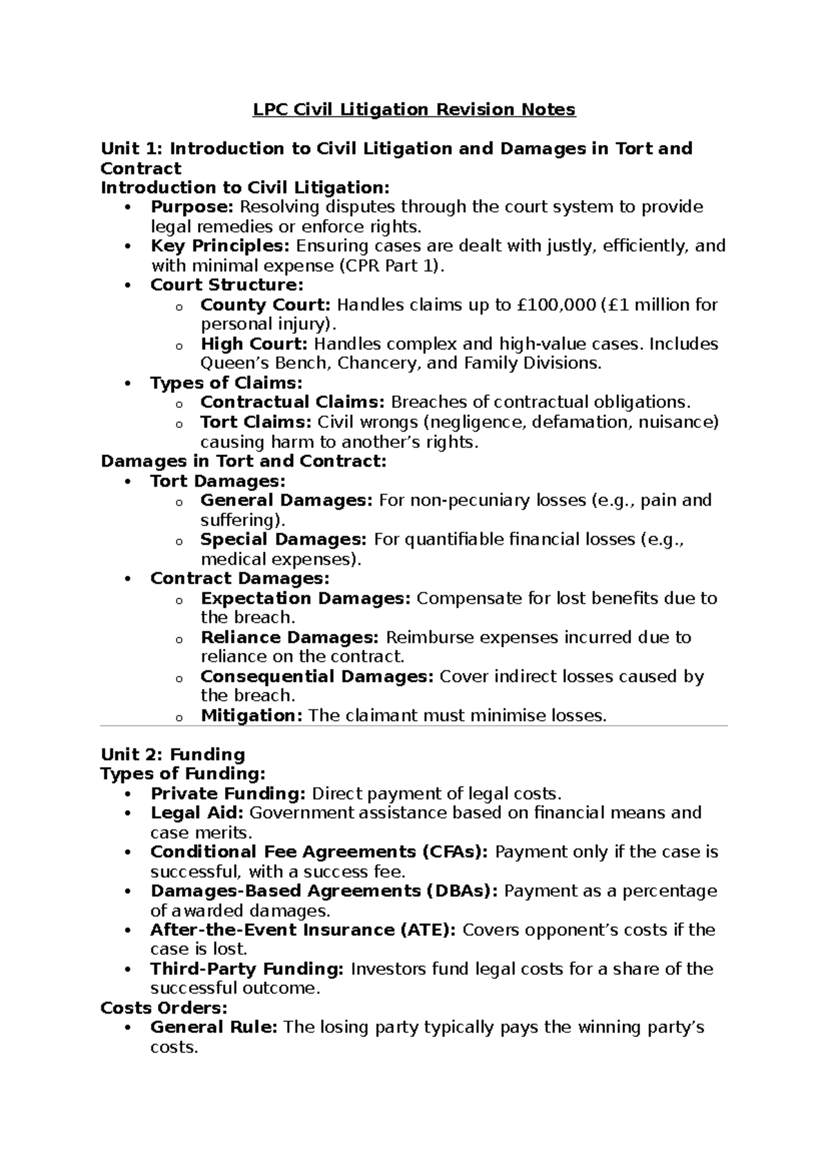 LPC Civil Litigation Revision Notes (brief overview) - LPC Civil ...