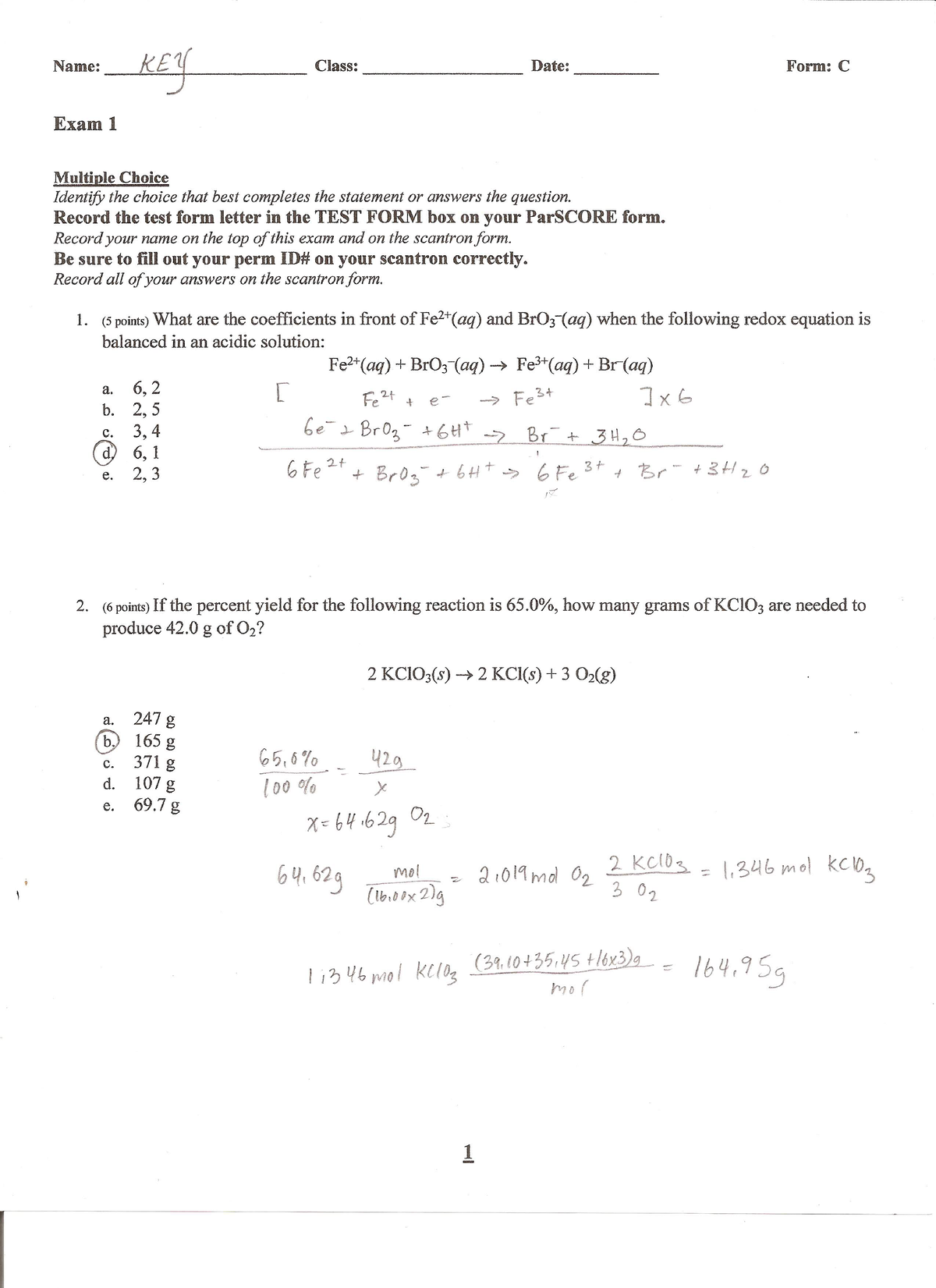 Worked Out Chem 1B Exam (1C) - CHEM1B - Studocu