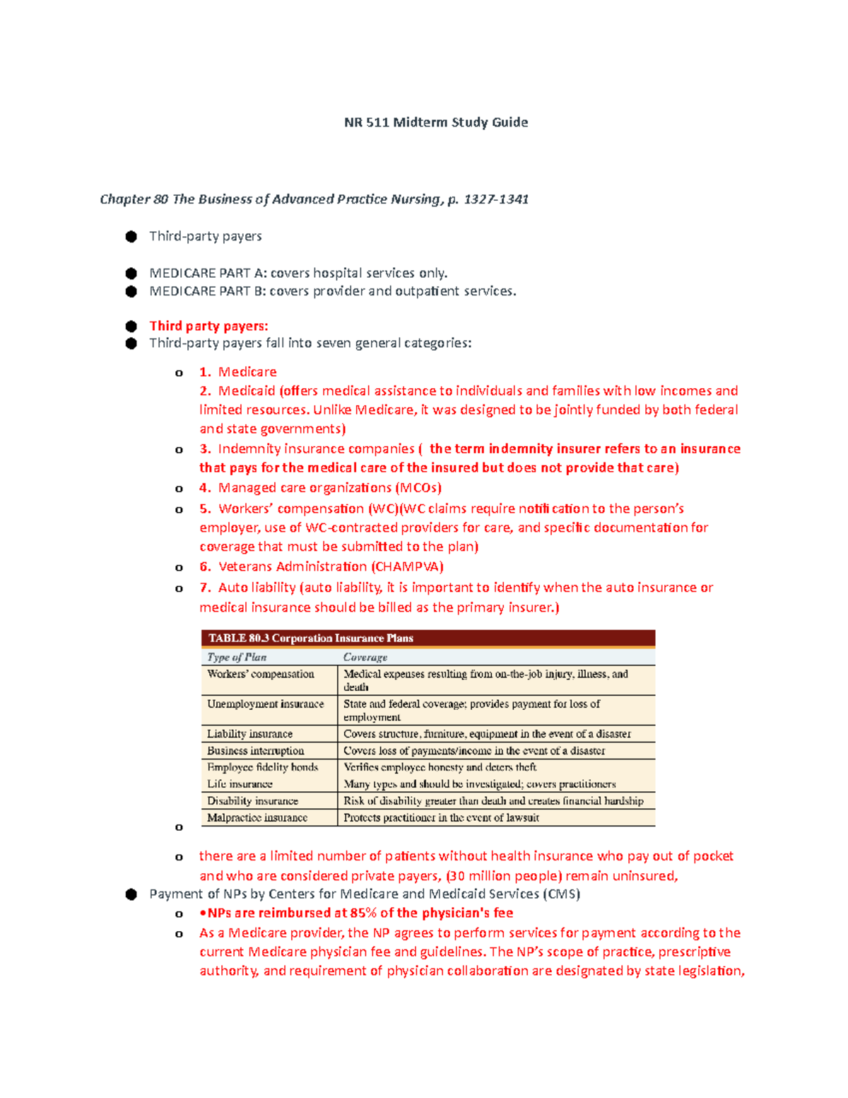 NR511 Midterm CH 80 - NOTES - NR 511 Midterm Study Guide Chapter 80 The ...