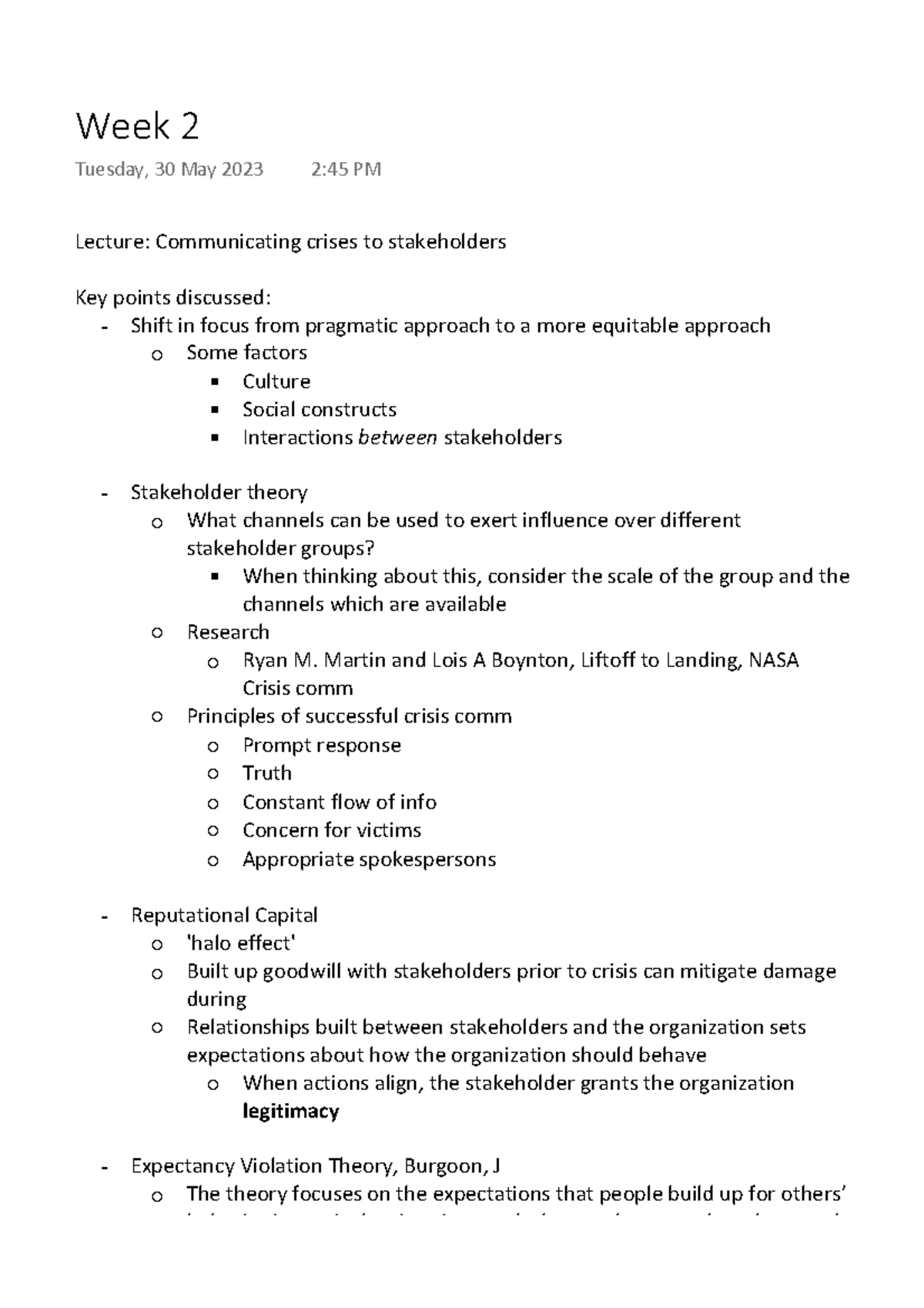 Mdia3008 Week 2 - Week 2 of the notes focussing on issues and crisis ...