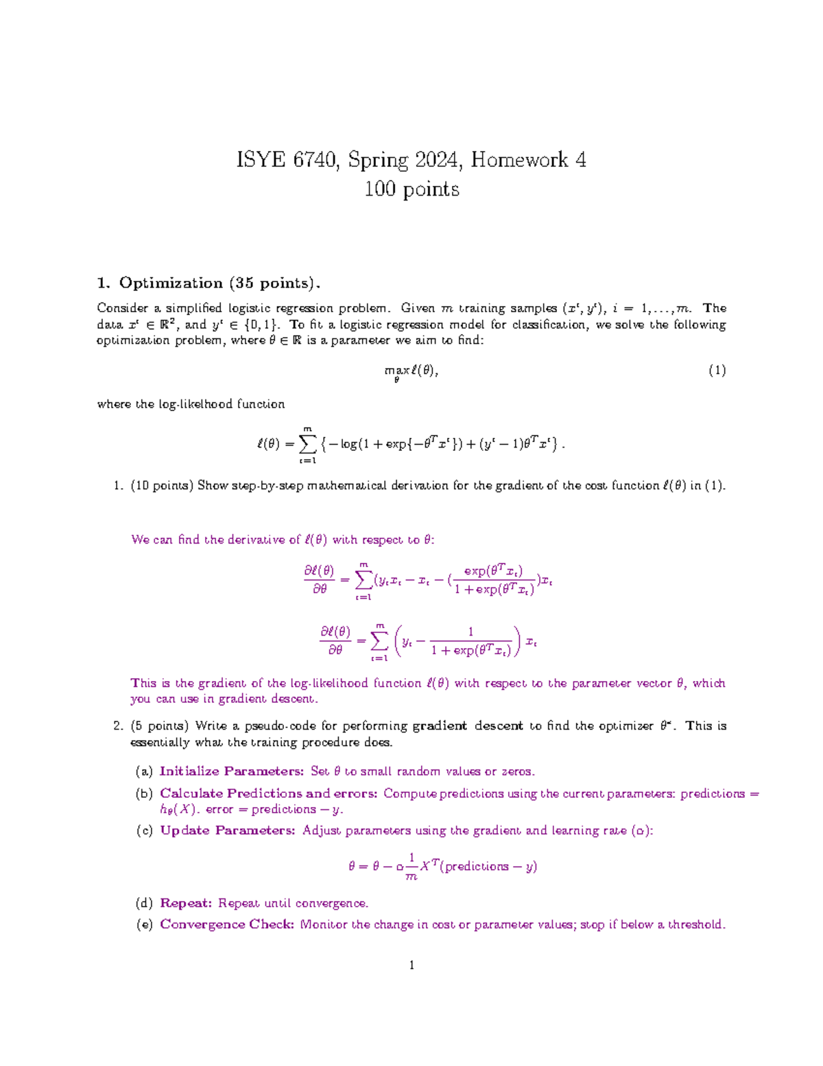 Homework 4 - ISYE 6740, Spring 2024, Homework 4 100 Points 1 ...