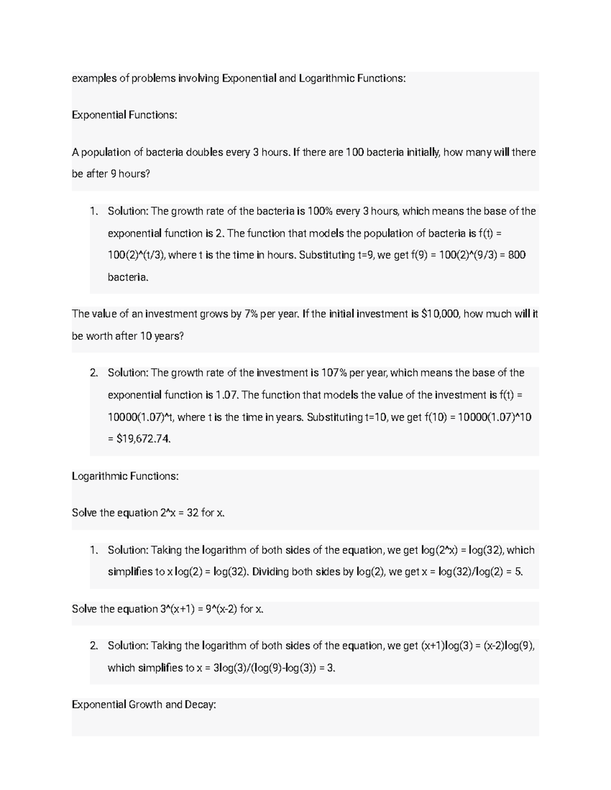Exponential Functions examples - examples of problems involving ...