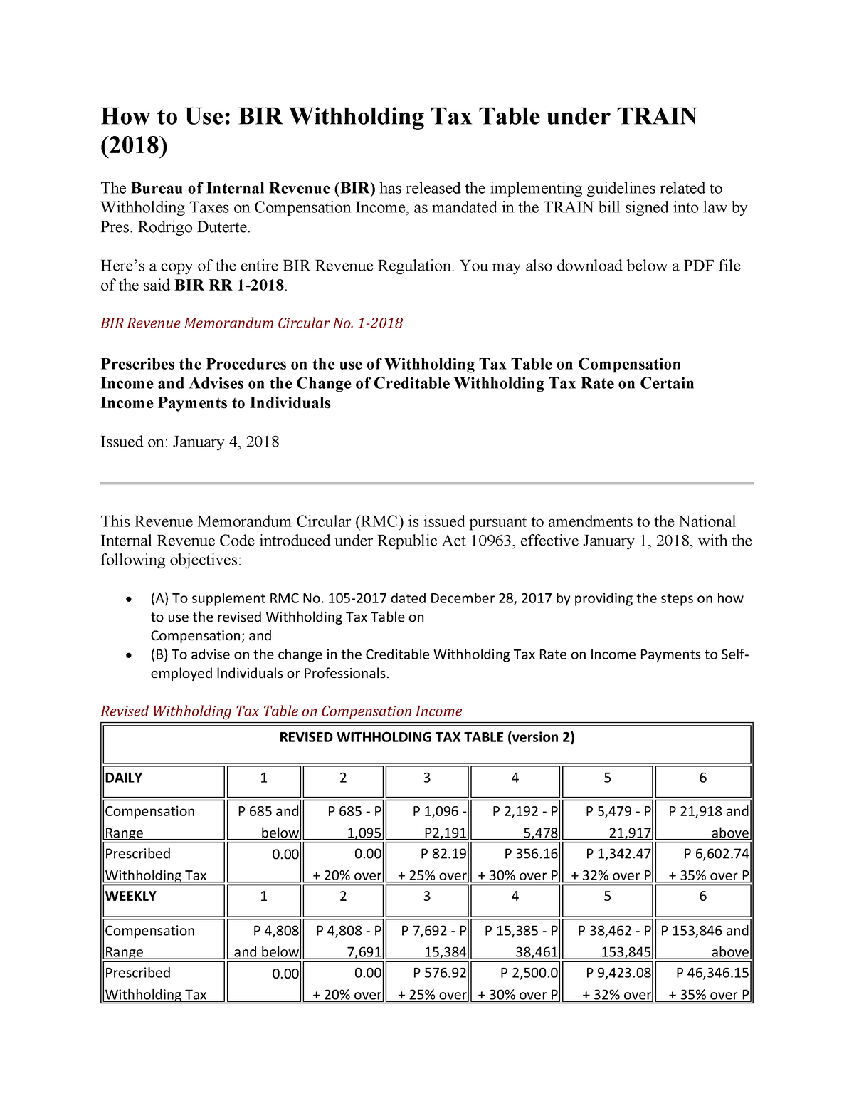 How To Use - Taxation 1st Term - How To Use: BIR Withholding Tax Table ...
