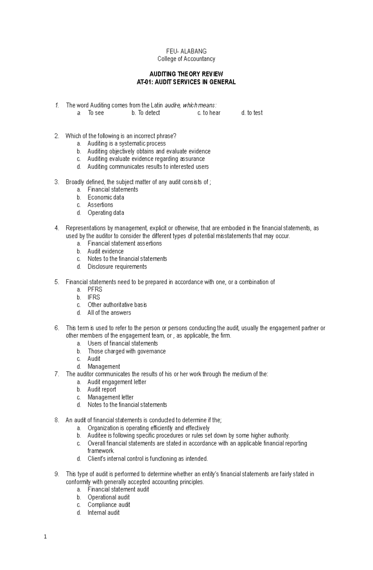 AT-01 Auditing-Services-in-General - FEU- ALABANG College of ...