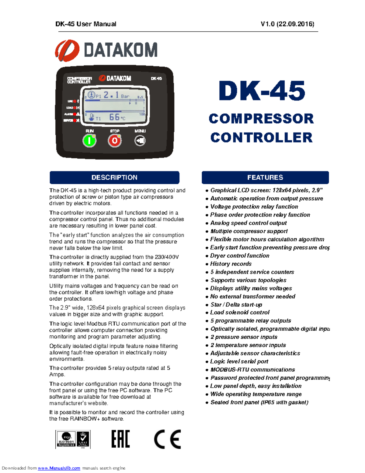 Dk45 - DK-45 User Manual V1 (22.09) DK- 45 COMPRESSOR CONTROLLER The DK ...