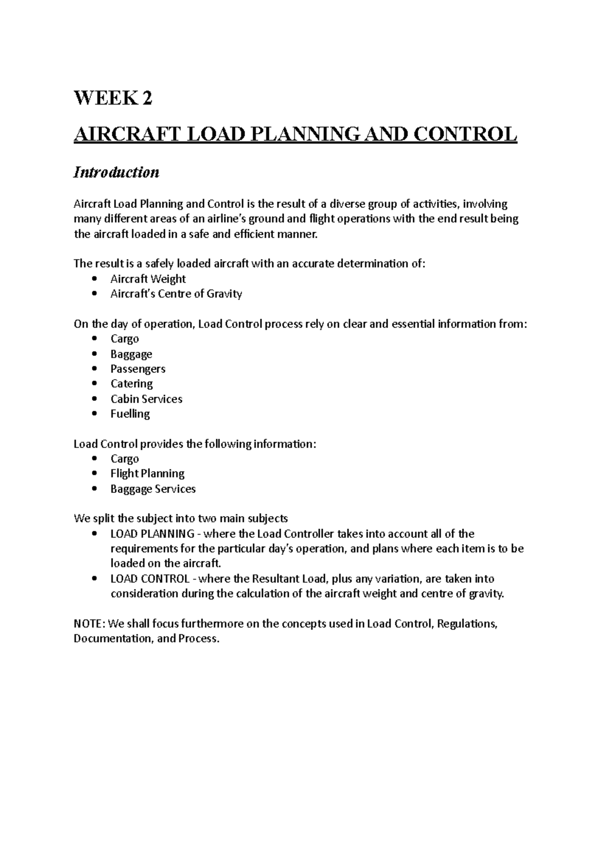 Week 2 inspirational quotes - WEEK 2 AIRCRAFT LOAD PLANNING AND CONTROL ...
