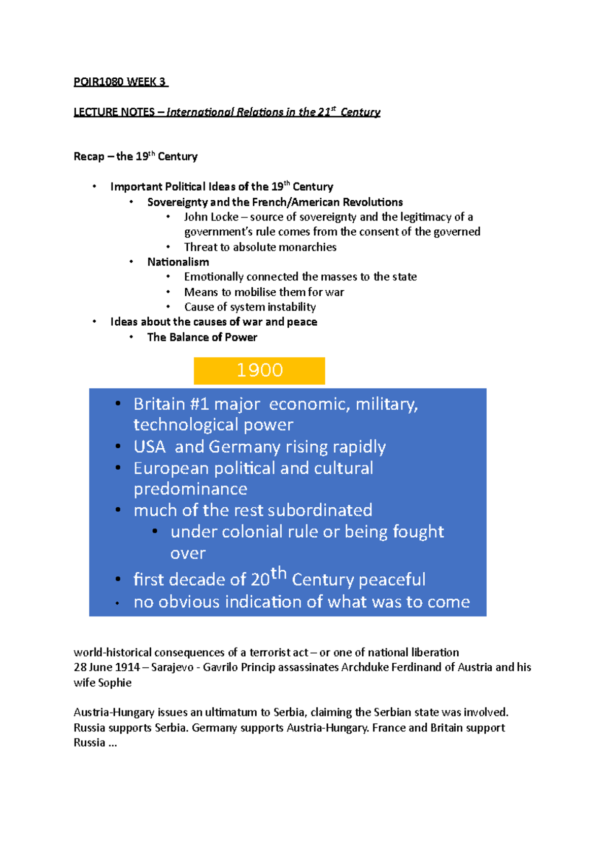 LEC WEEK 3 - Lecture notes 3 - POIR1080 WEEK 3 LECTURE NOTES ...