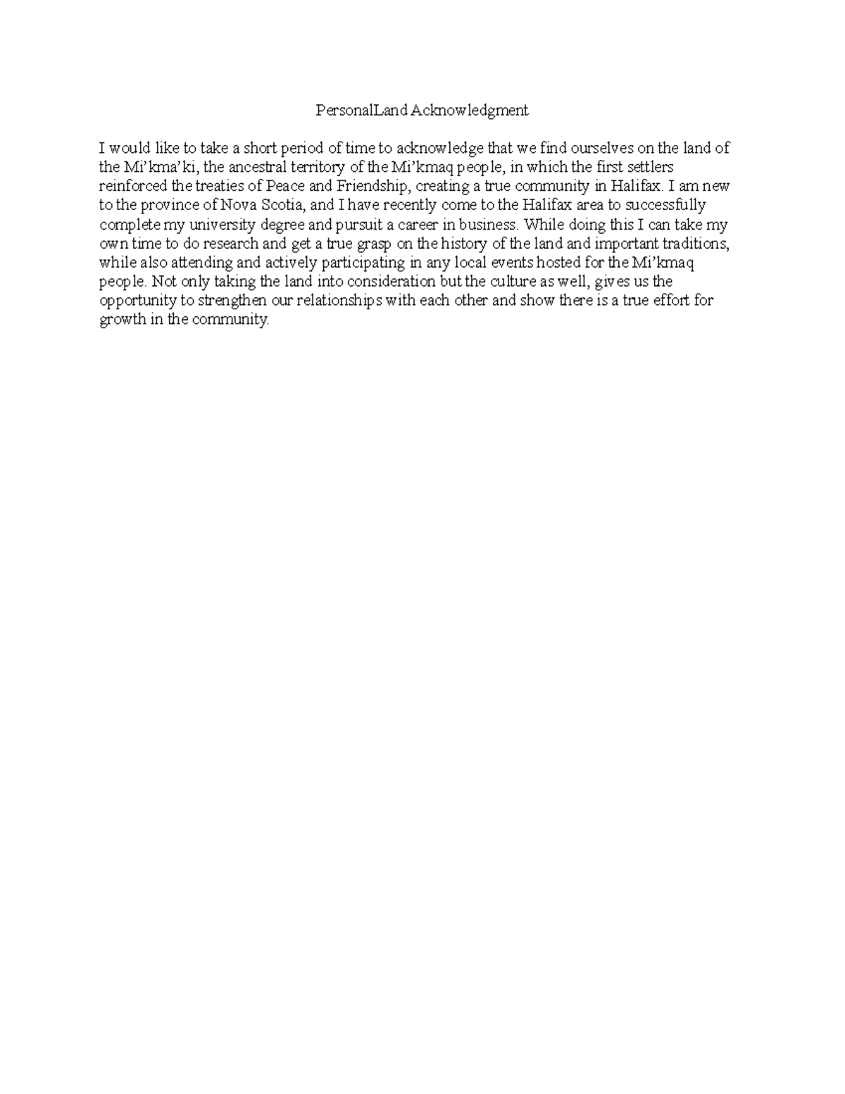 Personal Land Acknowledgment - PersonalLand Acknowledgment I would like ...