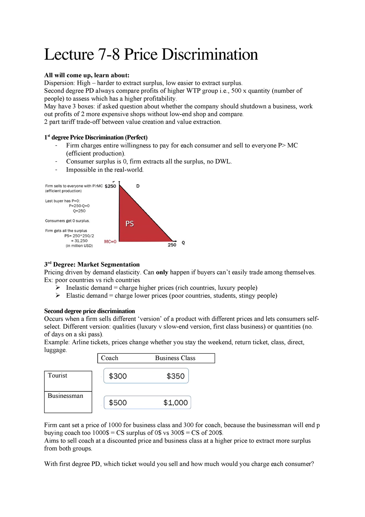 Price Discrimination Notes - Lecture 7-8 Price Discrimination All Will ...