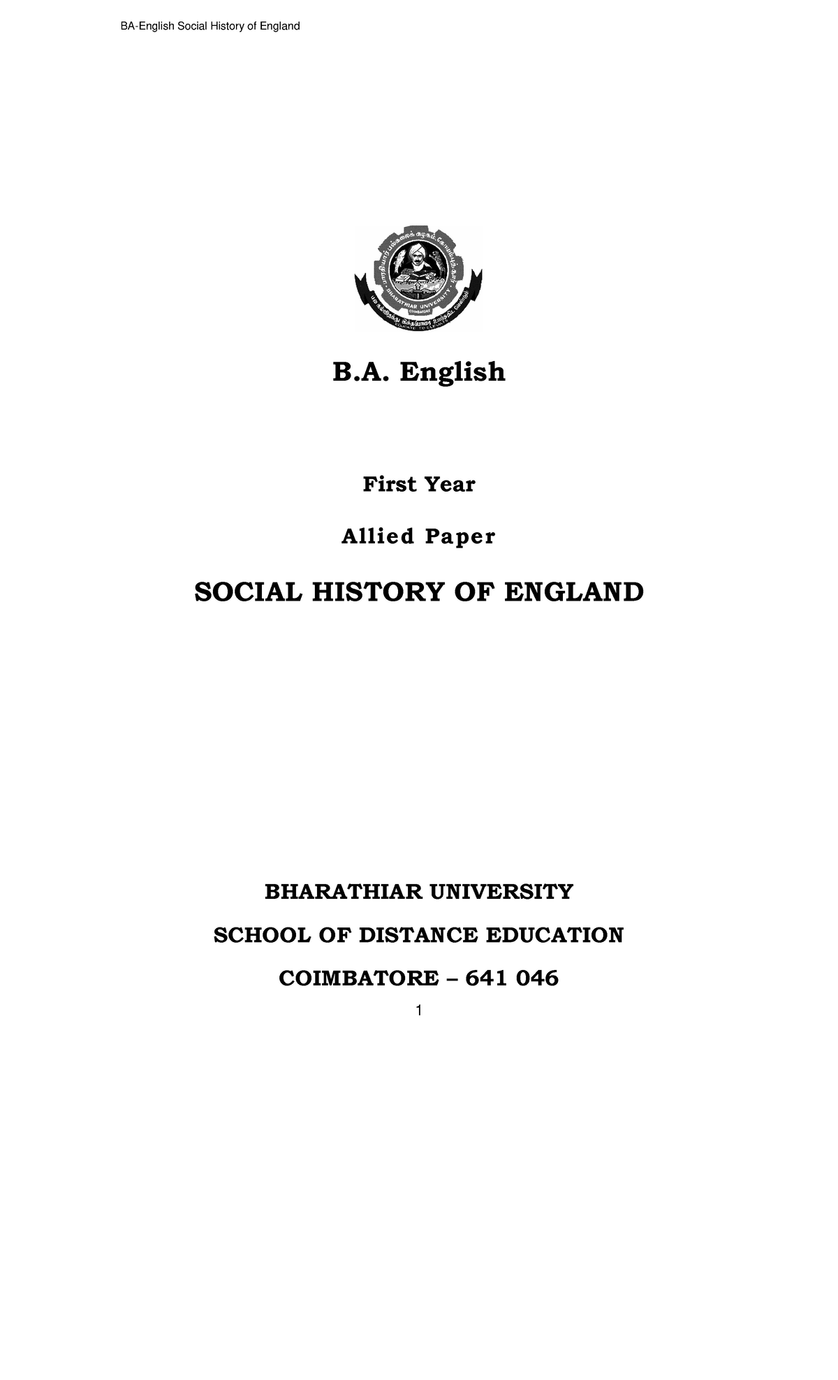 BA-English Social History Of England 127 - B. English First Year Allied ...