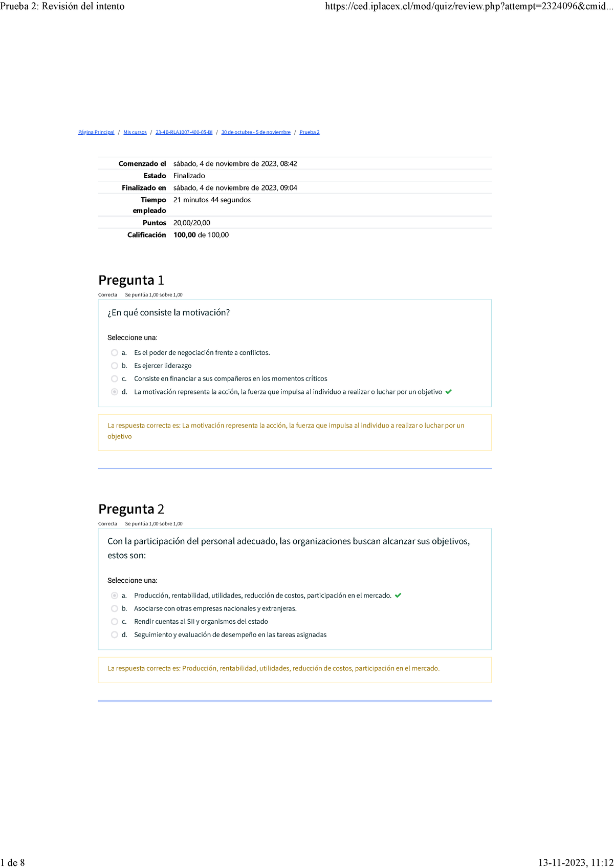 Prueba 2 Revisión Del Intento Char - Página Principal / Mis Cursos / 23 ...