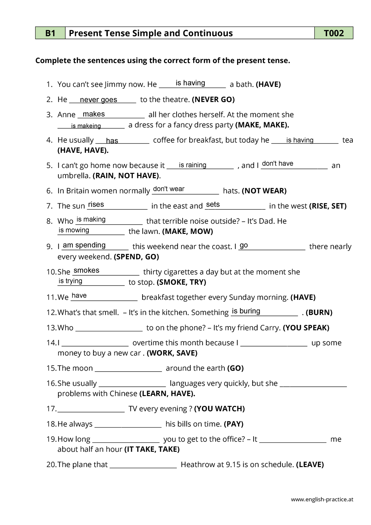 T 002 present tense 1 - ............................ - english-practice ...