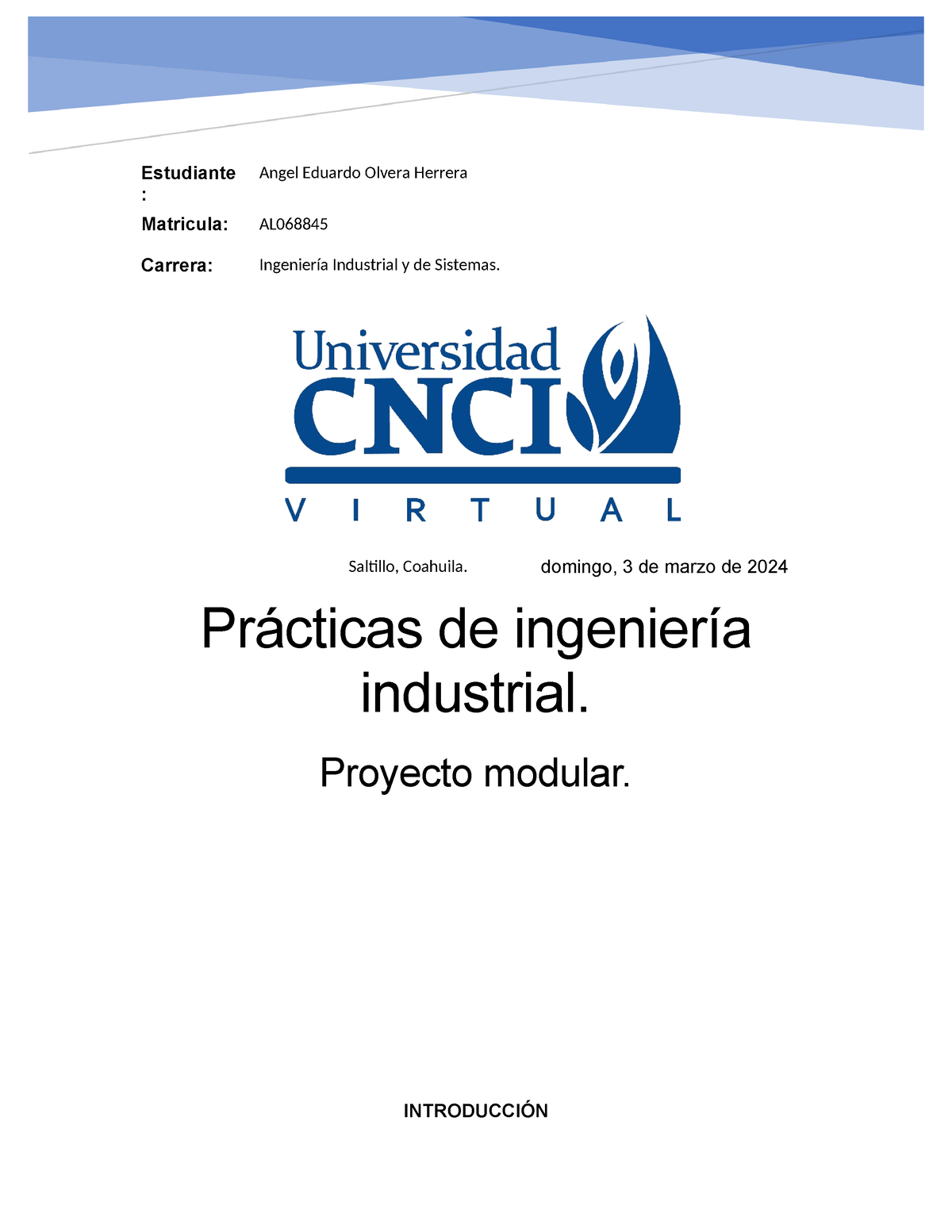 Proyecto Modular, Practicas De Ingenieria Industrial - Profesor: José ...