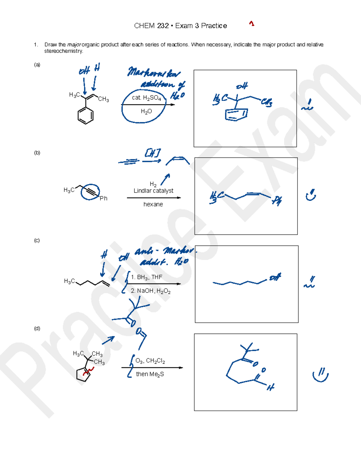 CHEM 232 EX3 Practice Key - CHEM 232 • Exam 3 Practice Draw the major ...