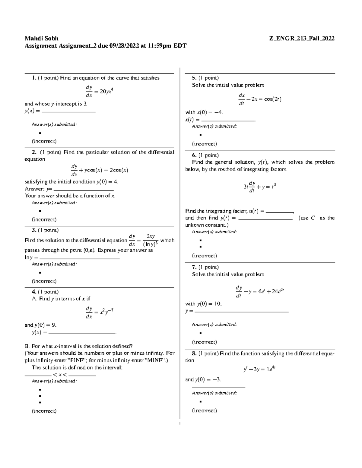 Z ENGR 213 Fall 2022 - ASSIGNMENT 2 - Mahdi Sobh Z ENGR 213 Fall 2022 ...